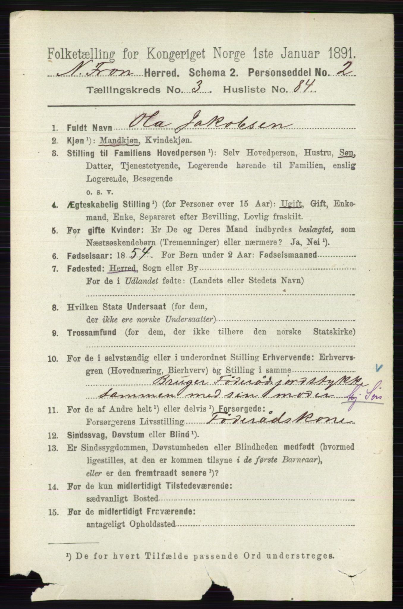 RA, 1891 census for 0518 Nord-Fron, 1891, p. 1380