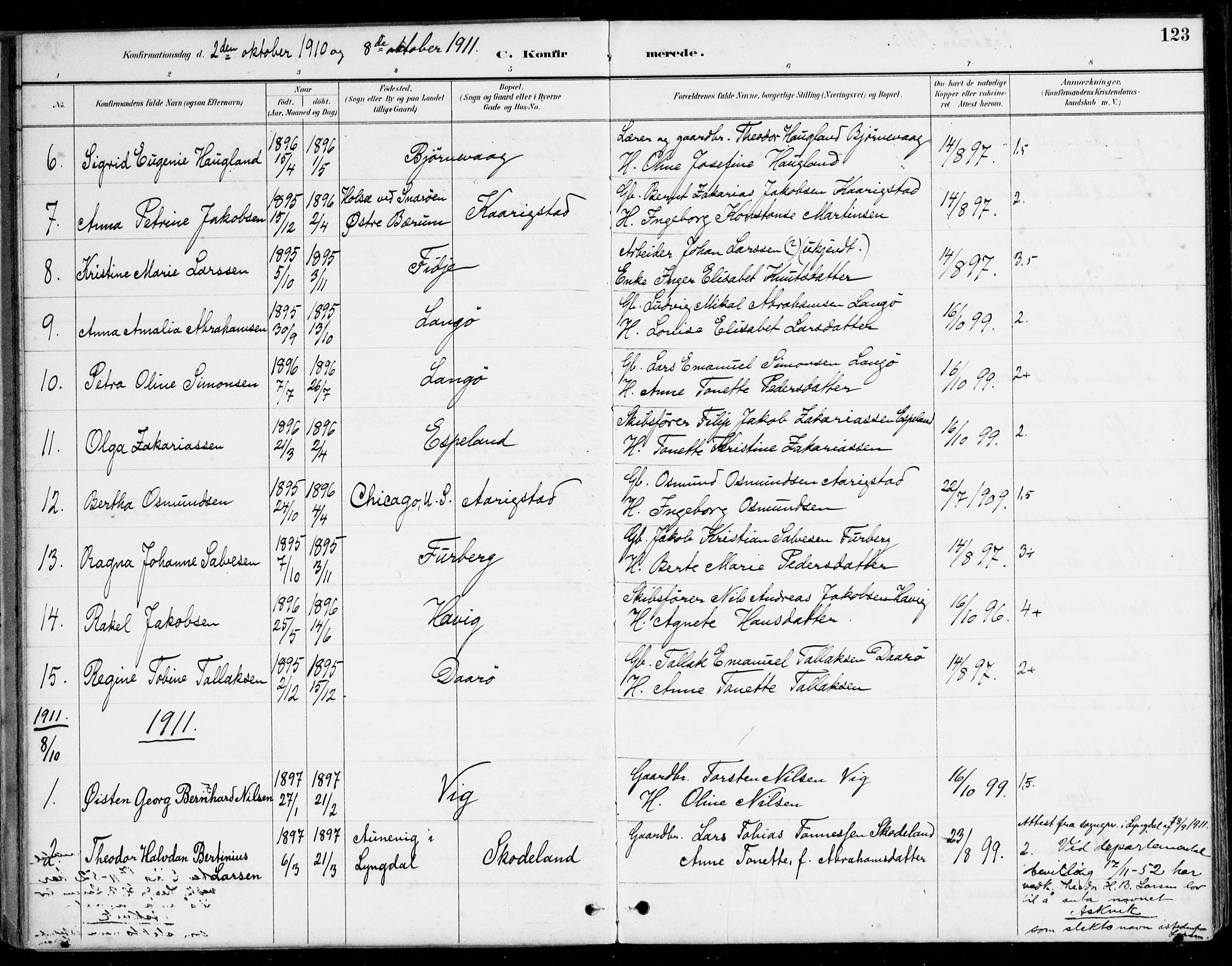 Herad sokneprestkontor, AV/SAK-1111-0018/F/Fa/Fab/L0005: Parish register (official) no. A 5, 1886-1913, p. 123