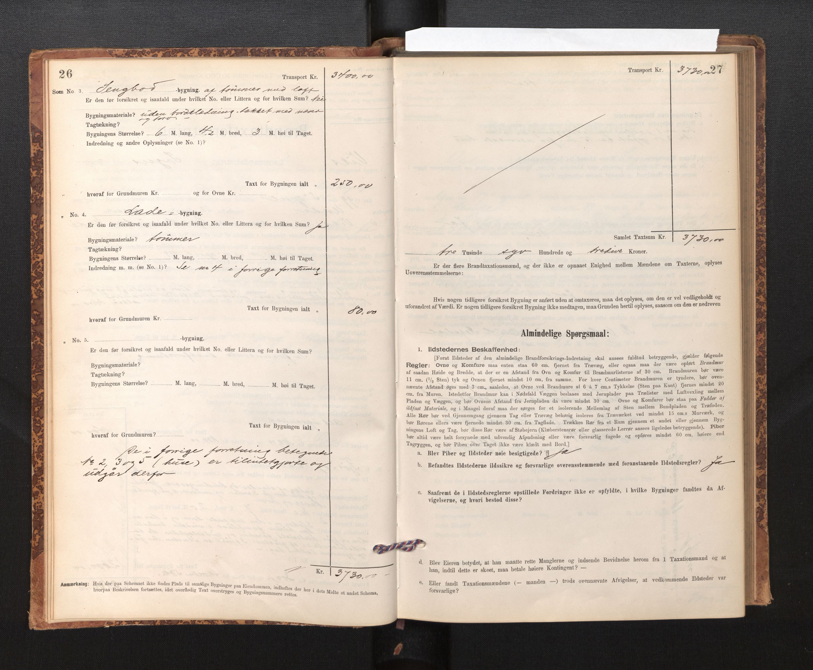 Lensmannen i Vik, SAB/A-30301/0012/L0006: Branntakstprotokoll, skjematakst, 1896-1949, p. 26-27