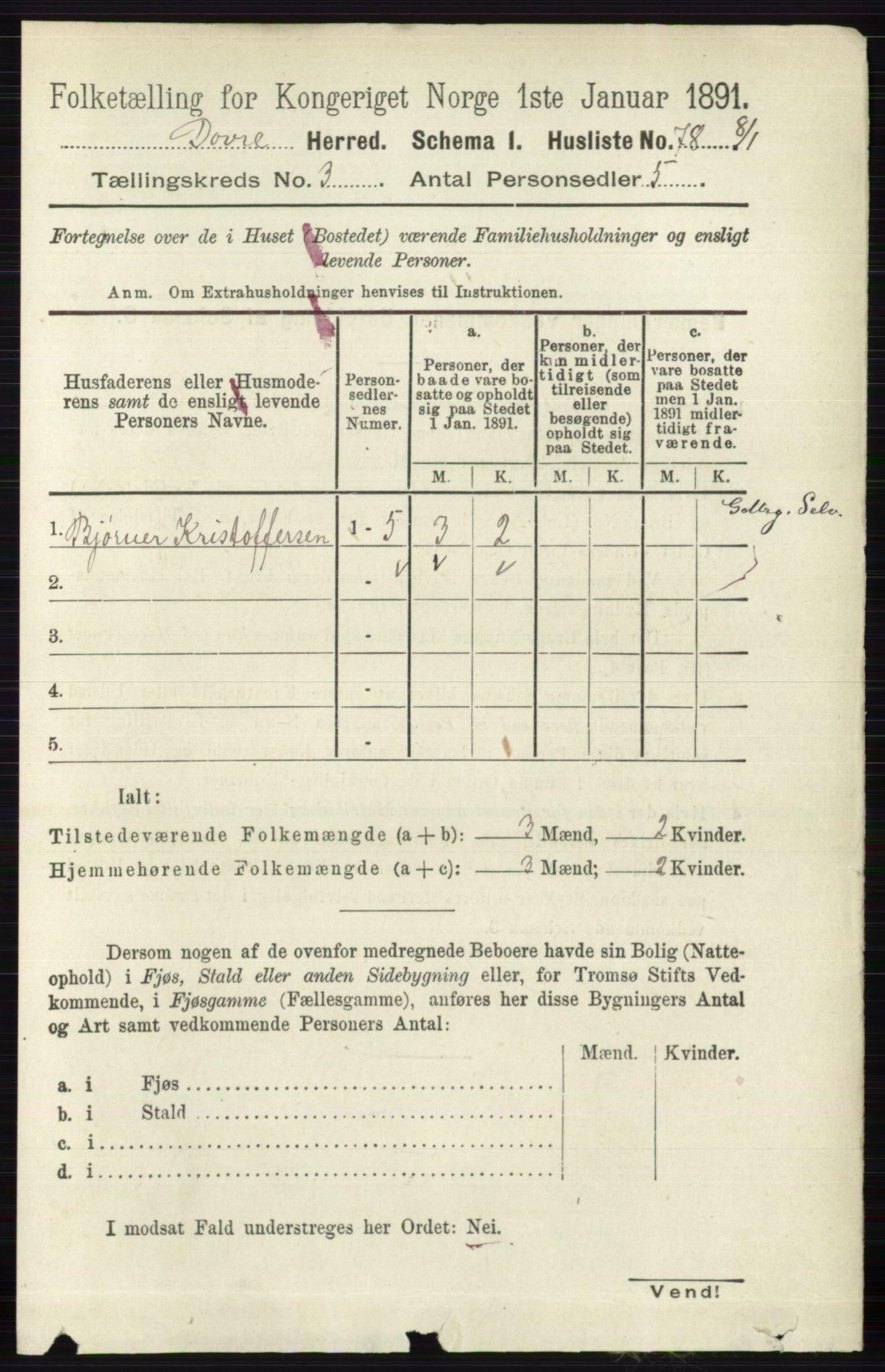 RA, 1891 census for 0511 Dovre, 1891, p. 1393