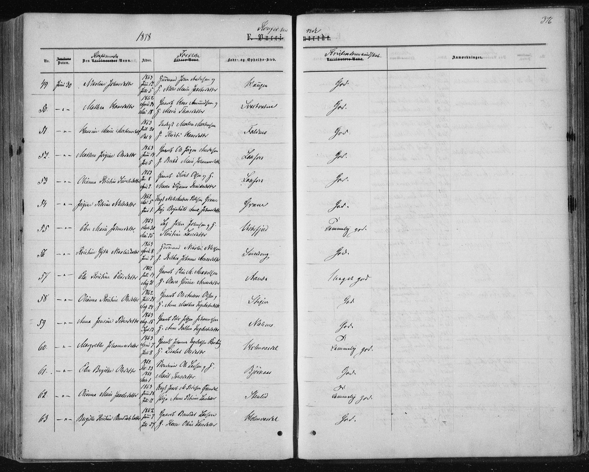 Ministerialprotokoller, klokkerbøker og fødselsregistre - Nordland, SAT/A-1459/820/L0294: Parish register (official) no. 820A15, 1866-1879, p. 376