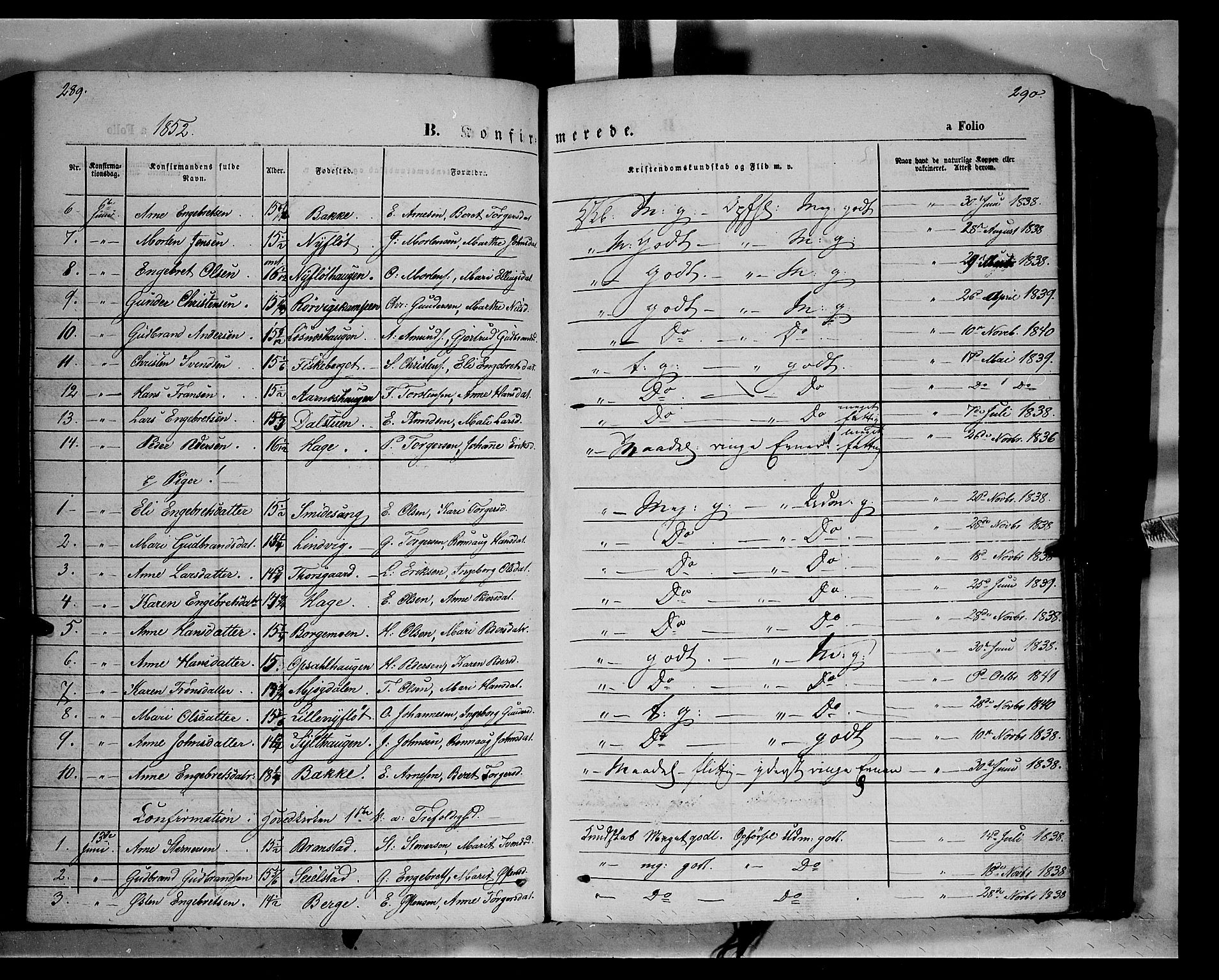 Ringebu prestekontor, AV/SAH-PREST-082/H/Ha/Haa/L0006: Parish register (official) no. 6, 1848-1859, p. 289-290