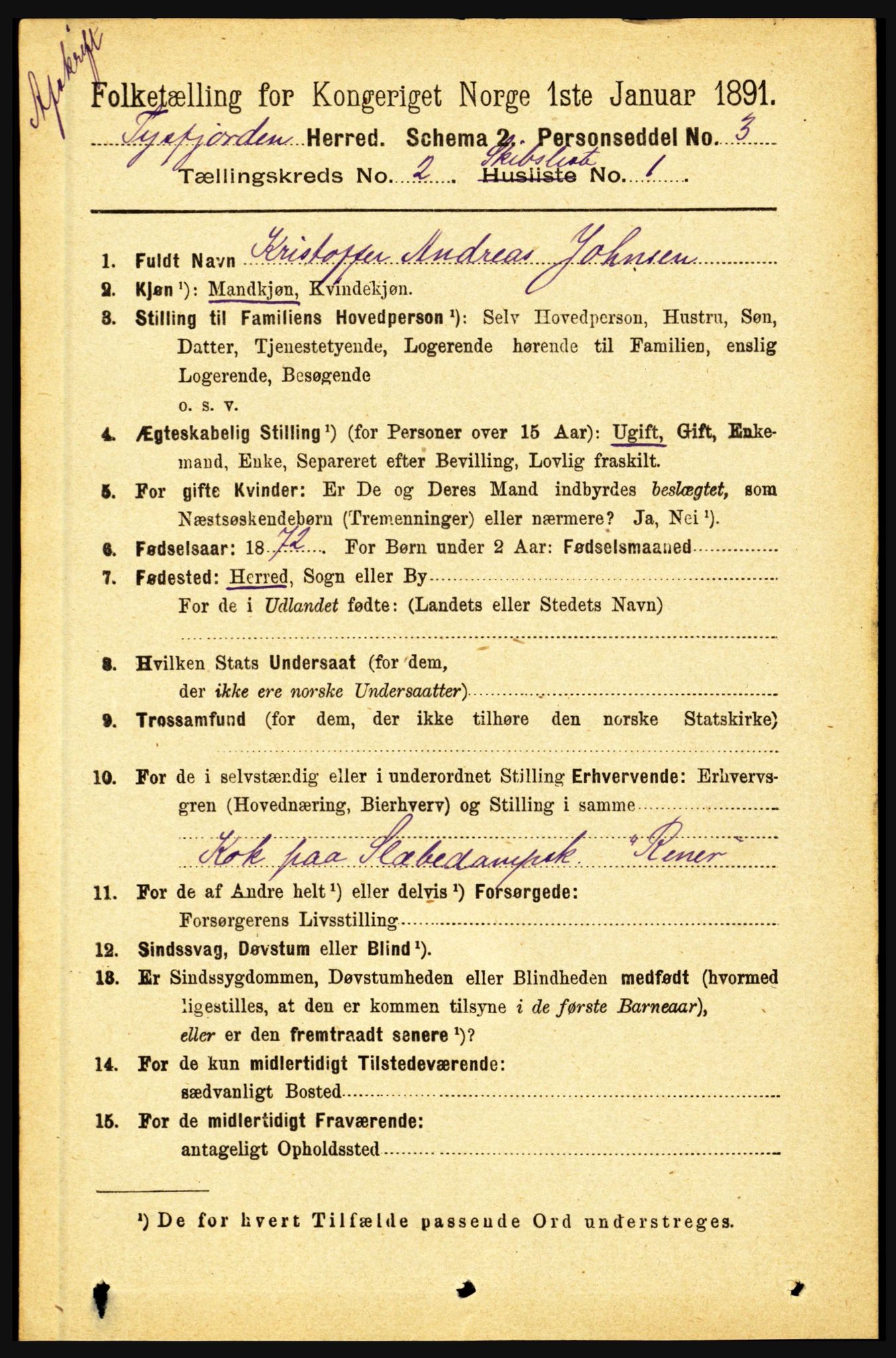 RA, 1891 census for 1850 Tysfjord, 1891, p. 2379