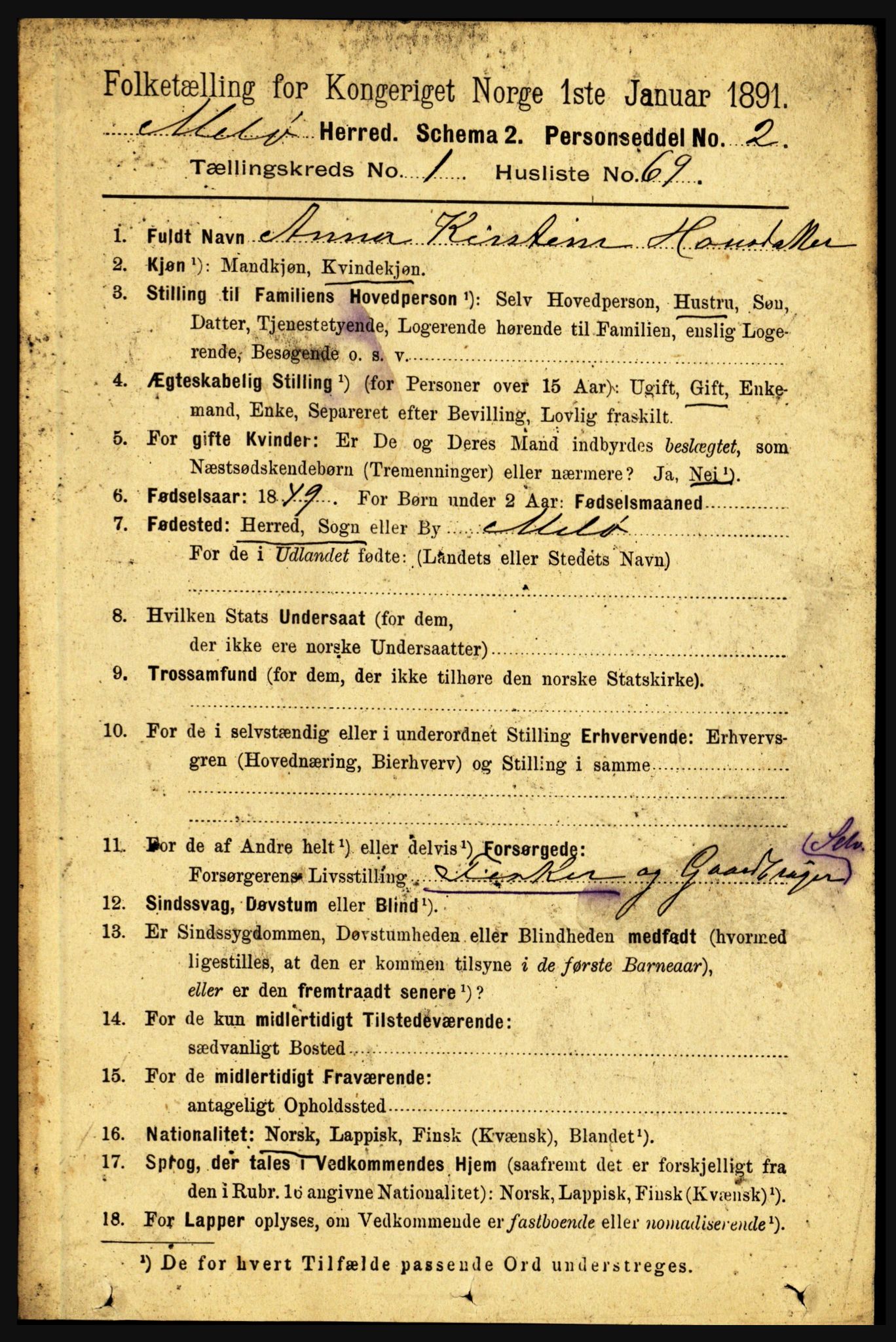 RA, 1891 census for 1837 Meløy, 1891, p. 482