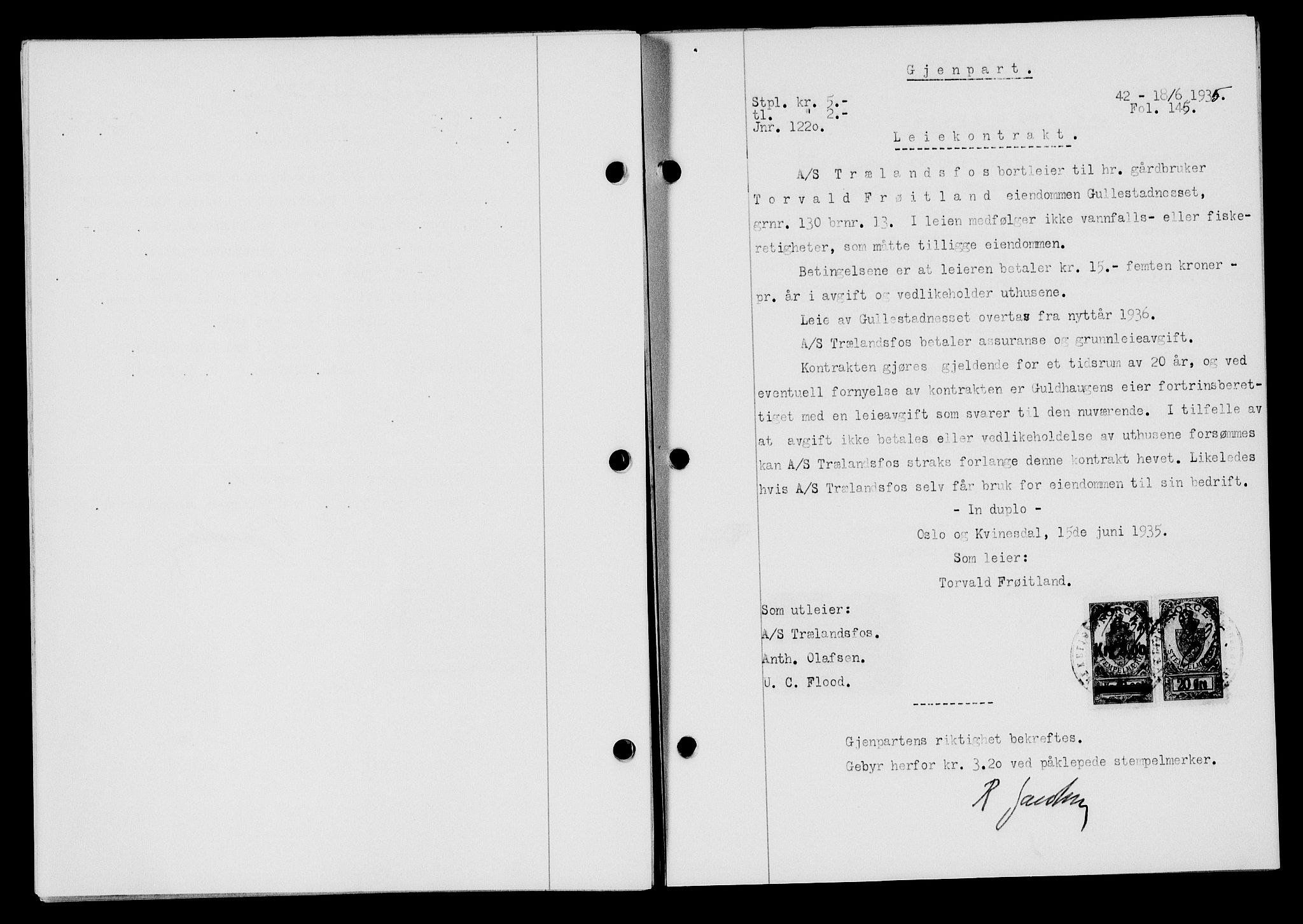Flekkefjord sorenskriveri, SAK/1221-0001/G/Gb/Gba/L0052: Mortgage book no. 48, 1935-1936, Deed date: 18.06.1935