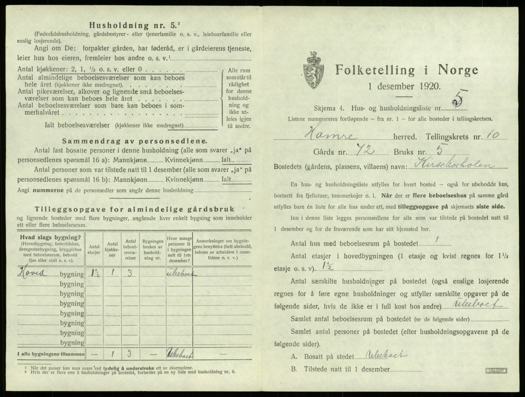 SAB, 1920 census for Hamre, 1920, p. 899