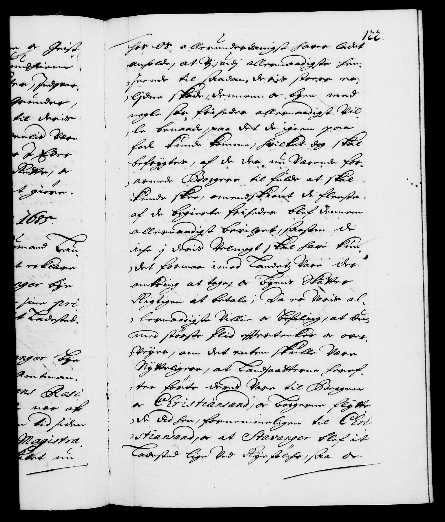 Danske Kanselli 1572-1799, AV/RA-EA-3023/F/Fc/Fca/Fcab/L0013: Norske tegnelser (mikrofilm), 1684-1687, p. 122a