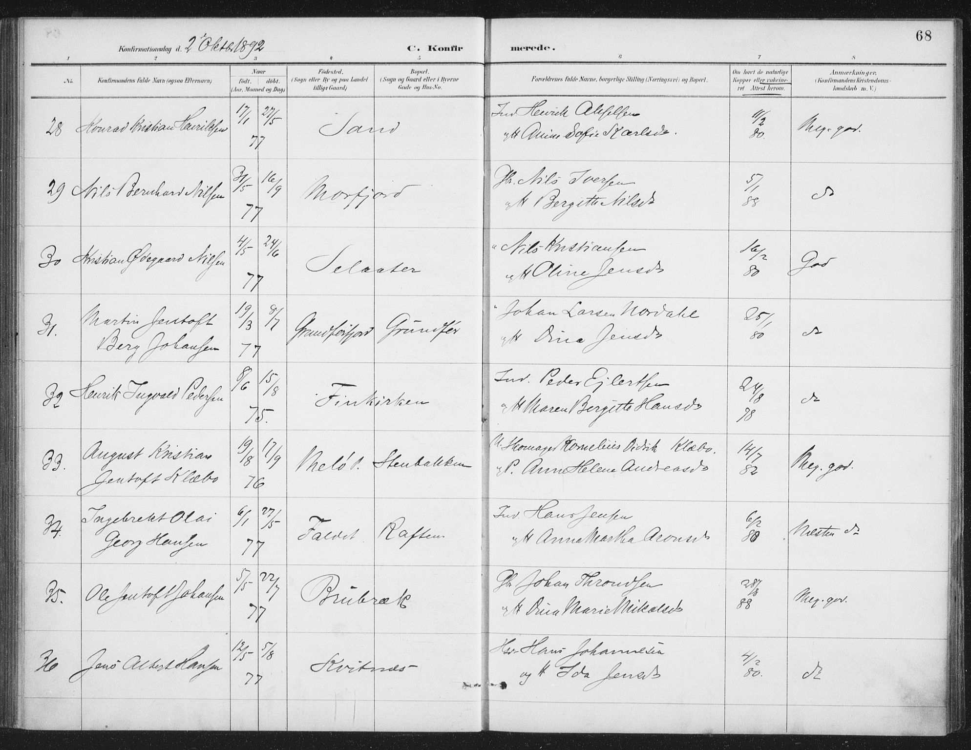 Ministerialprotokoller, klokkerbøker og fødselsregistre - Nordland, AV/SAT-A-1459/888/L1245: Parish register (official) no. 888A11, 1888-1900, p. 68
