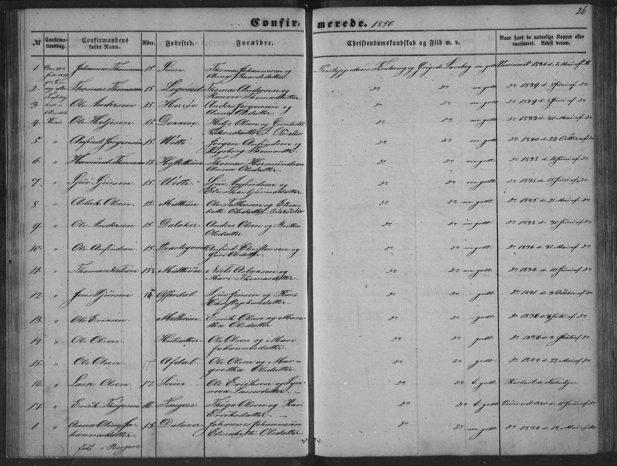 Lærdal sokneprestembete, AV/SAB-A-81201: Parish register (official) no. A 13, 1847-1864, p. 26