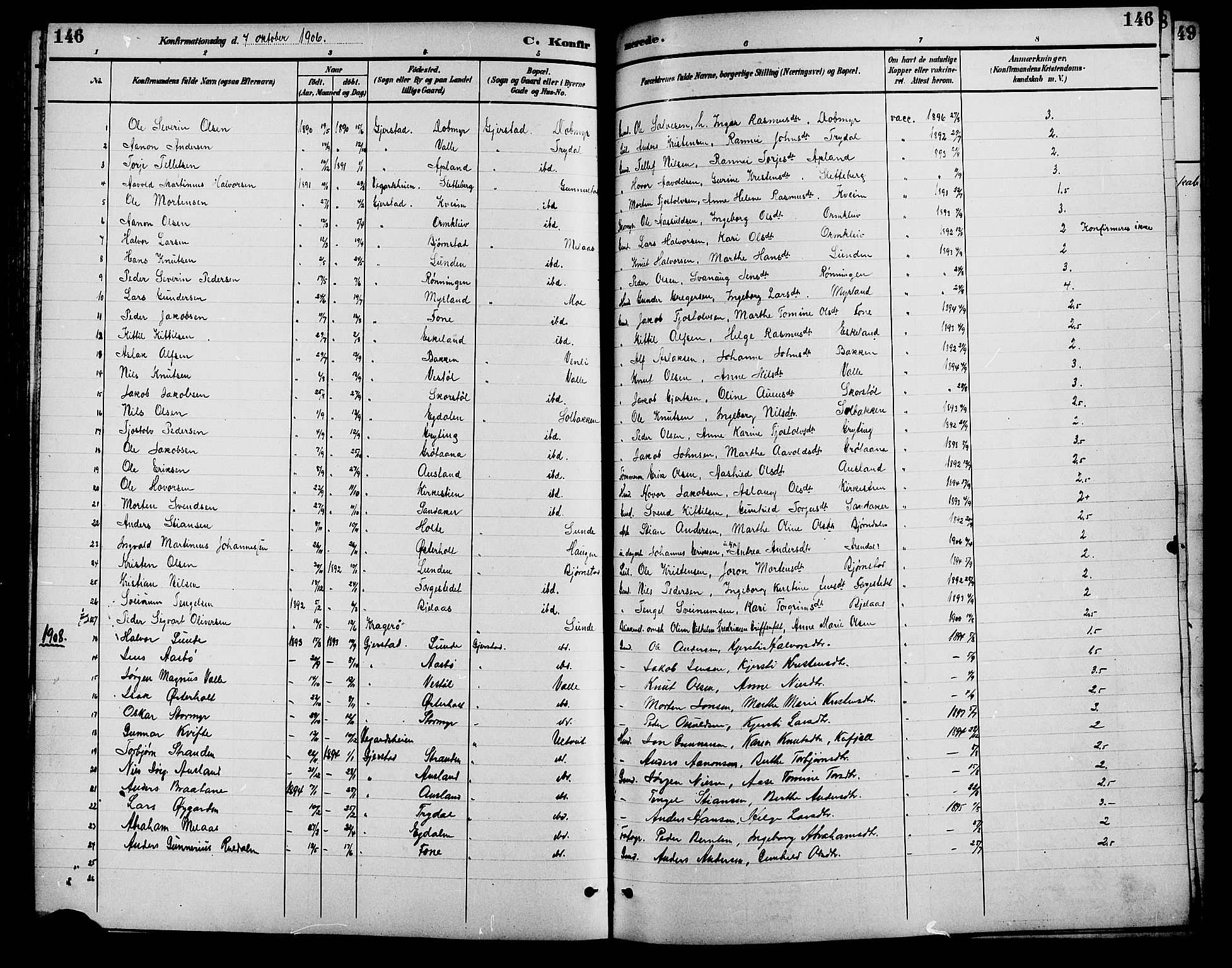 Gjerstad sokneprestkontor, AV/SAK-1111-0014/F/Fb/Fba/L0007: Parish register (copy) no. B 7, 1891-1908, p. 146