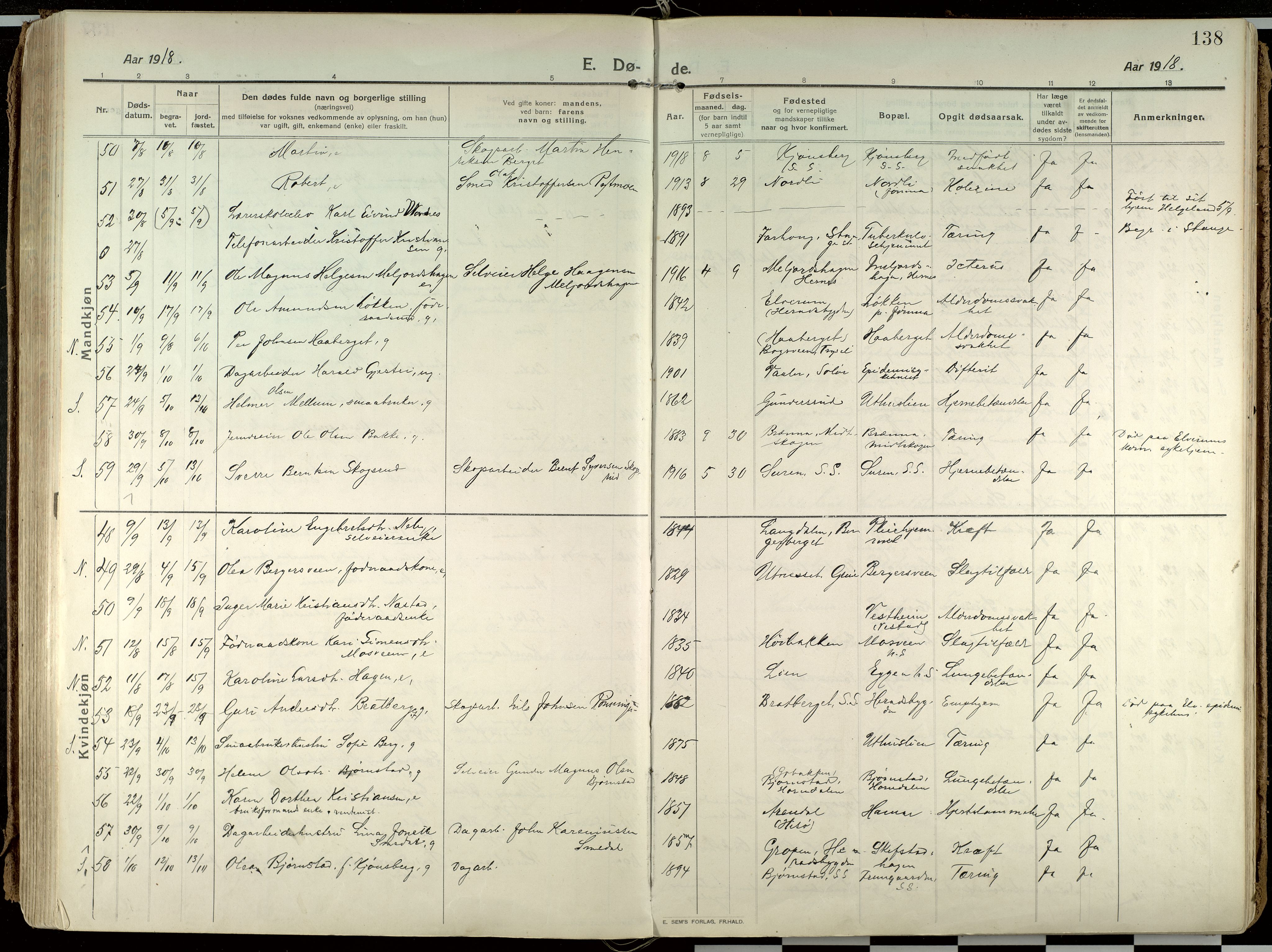 Elverum prestekontor, AV/SAH-PREST-044/H/Ha/Haa/L0021: Parish register (official) no. 21, 1913-1928, p. 138