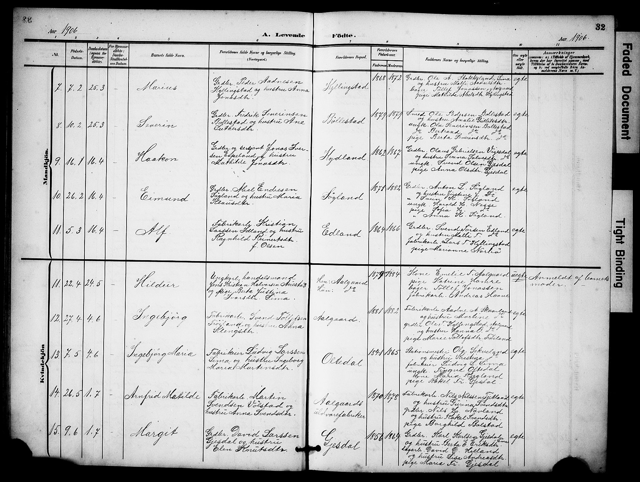 Lye sokneprestkontor, AV/SAST-A-101794/001/30BB/L0009: Parish register (copy) no. B 9, 1902-1923, p. 32