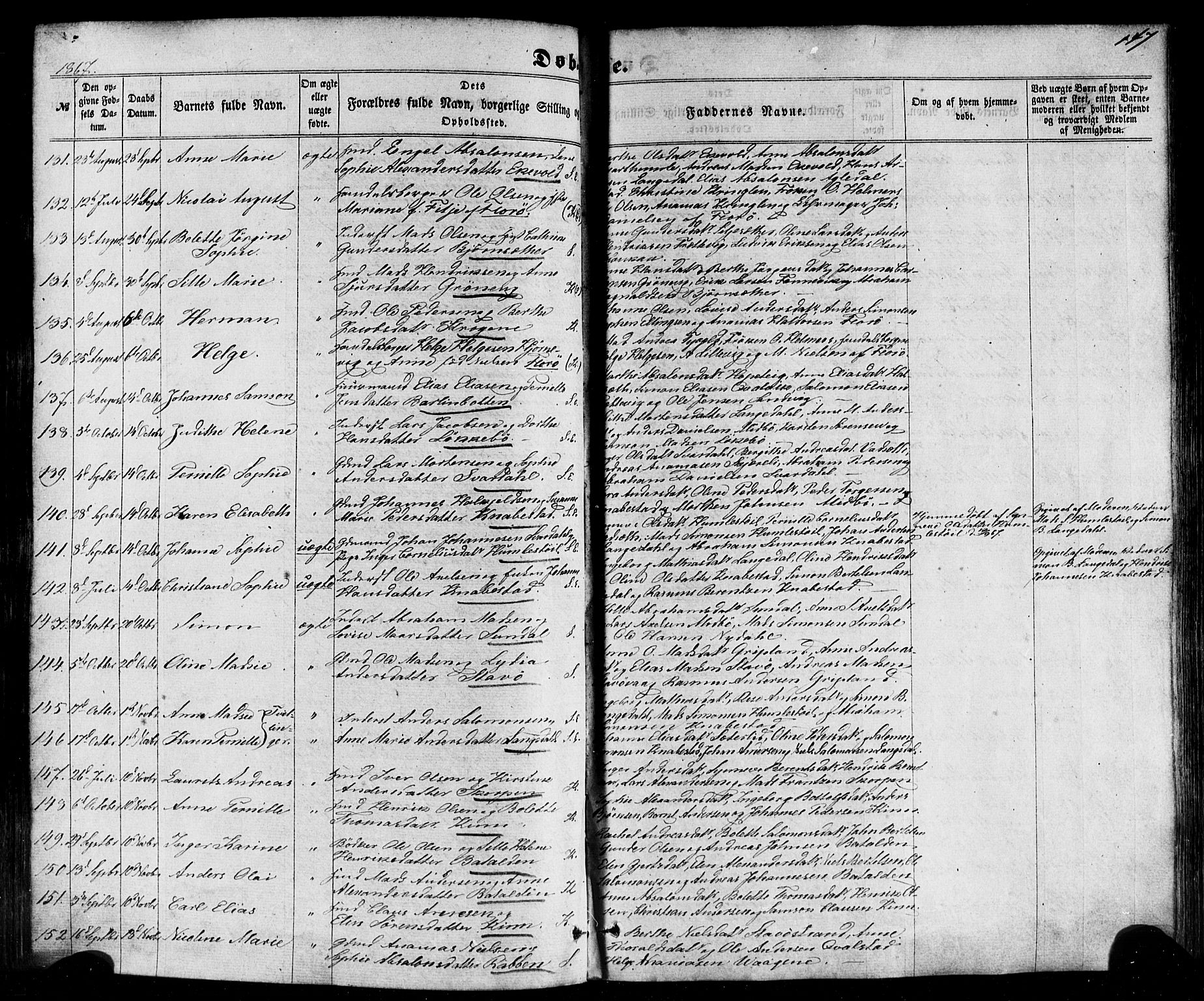 Kinn sokneprestembete, SAB/A-80801/H/Haa/Haaa/L0006: Parish register (official) no. A 6, 1857-1885, p. 147