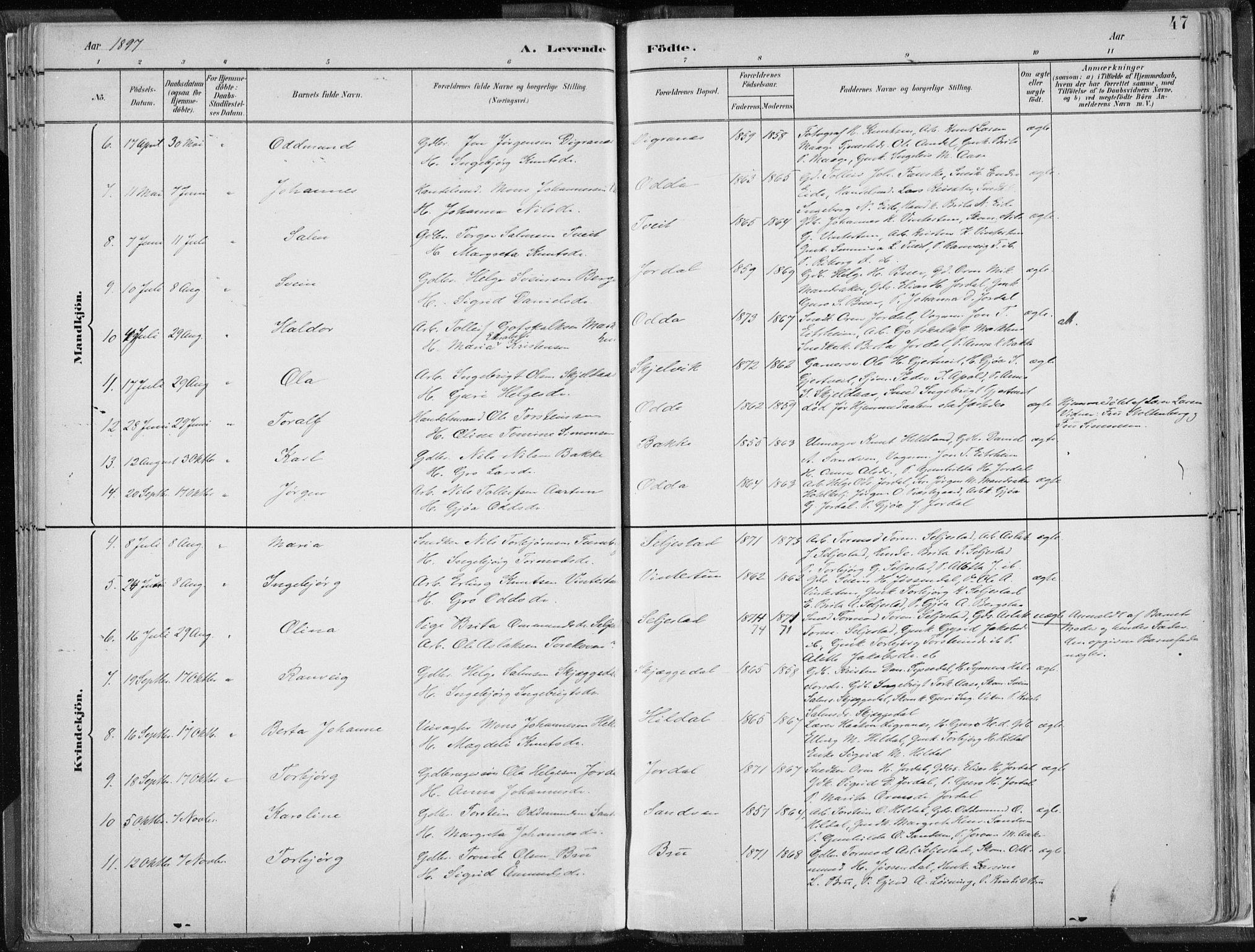 Odda Sokneprestembete, AV/SAB-A-77201/H/Haa: Parish register (official) no. A  3, 1882-1913, p. 47