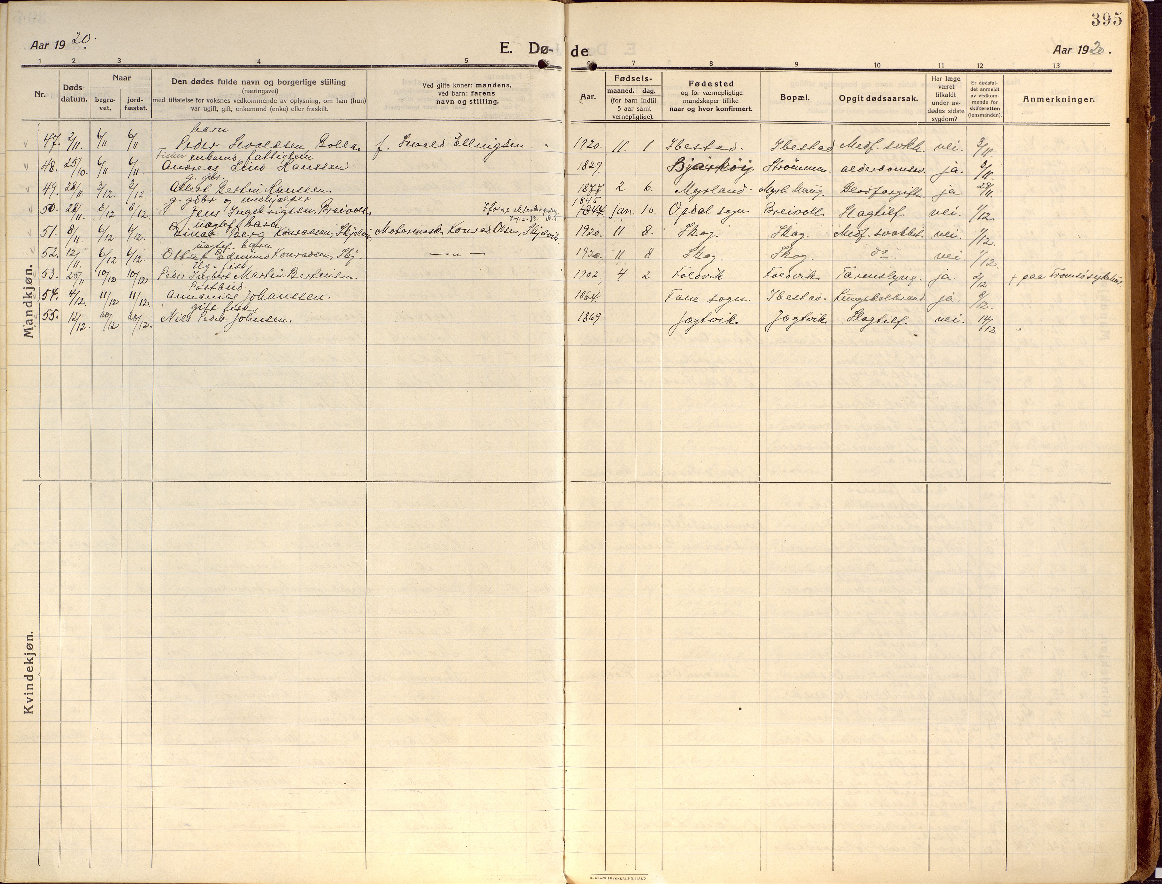 Ibestad sokneprestembete, SATØ/S-0077/H/Ha/Haa/L0018kirke: Parish register (official) no. 18, 1915-1929, p. 395