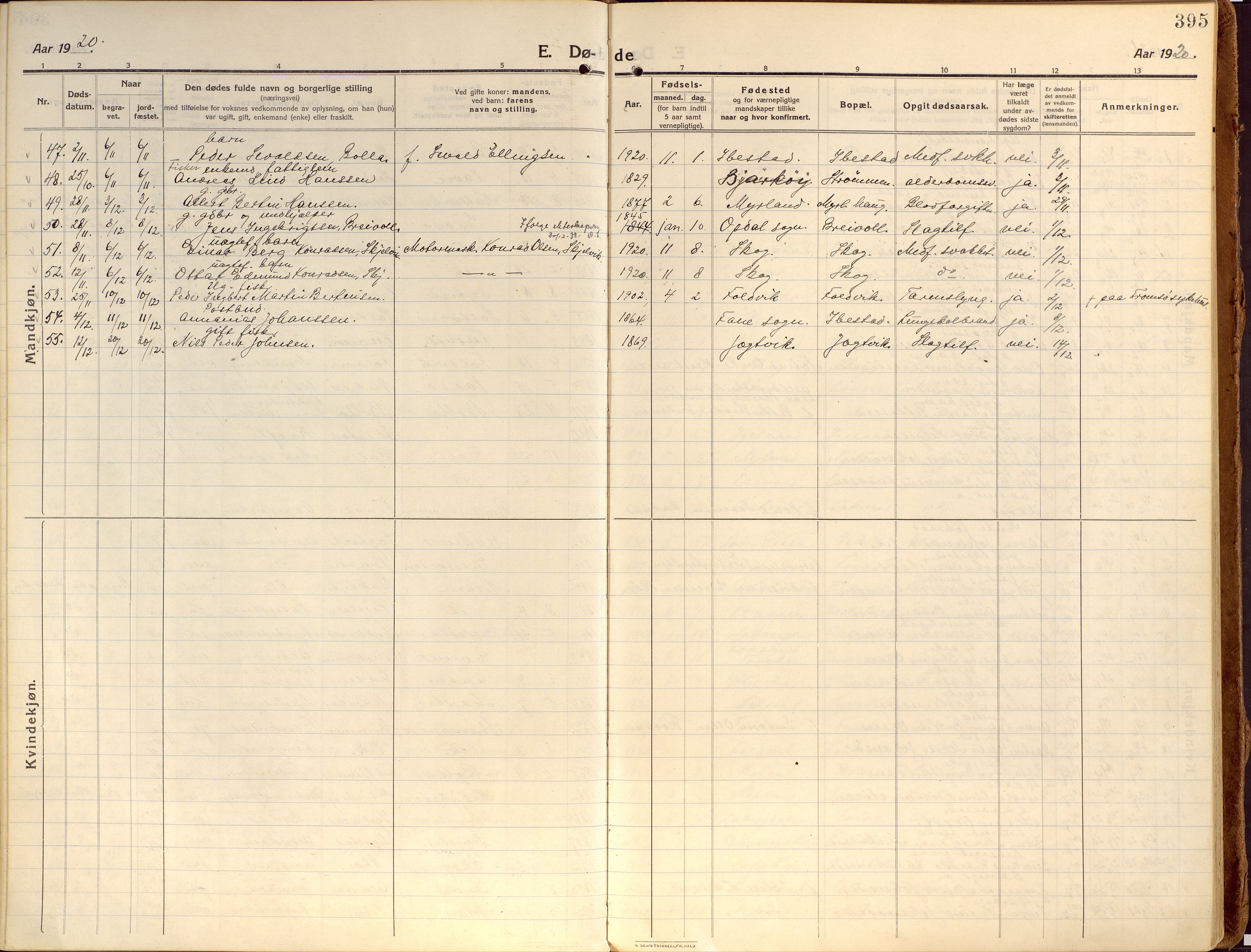 Ibestad sokneprestembete, AV/SATØ-S-0077/H/Ha/Haa/L0018kirke: Parish register (official) no. 18, 1915-1929, p. 395