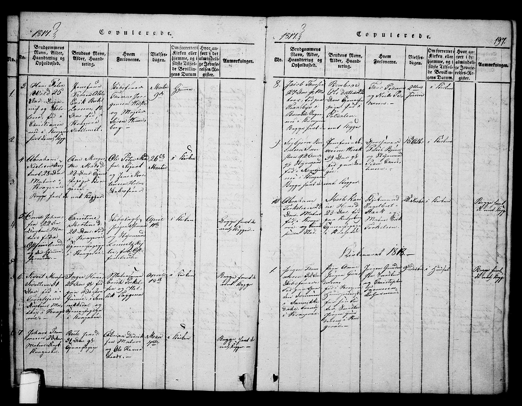 Kragerø kirkebøker, SAKO/A-278/F/Fa/L0004: Parish register (official) no. 4, 1814-1831, p. 197