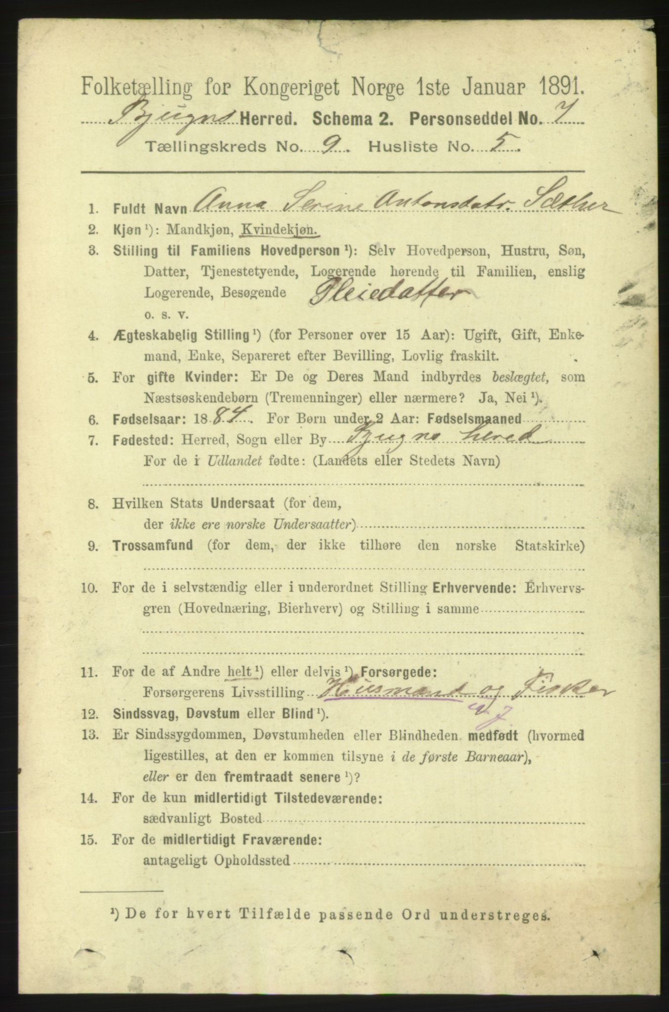 RA, 1891 census for 1627 Bjugn, 1891, p. 2408