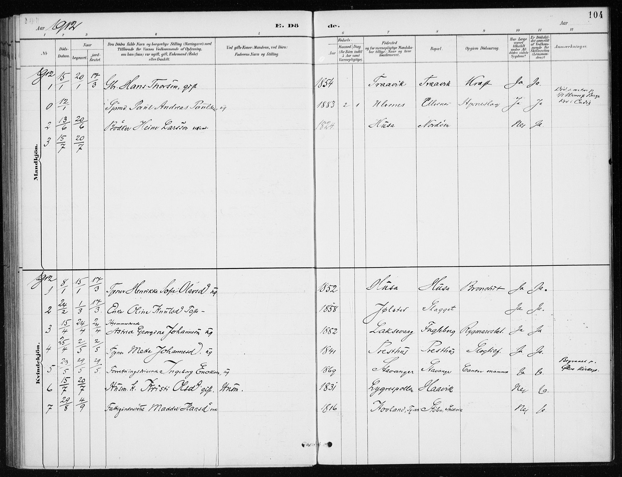 Kvinnherad sokneprestembete, SAB/A-76401/H/Haa: Parish register (official) no. E 1, 1887-1912, p. 104