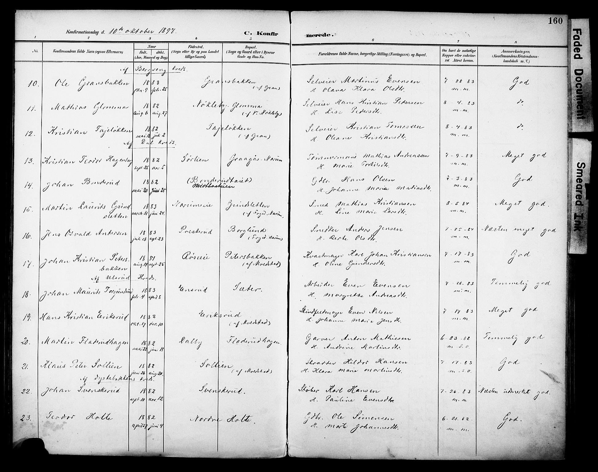 Vestre Toten prestekontor, SAH/PREST-108/H/Ha/Haa/L0013: Parish register (official) no. 13, 1895-1911, p. 160