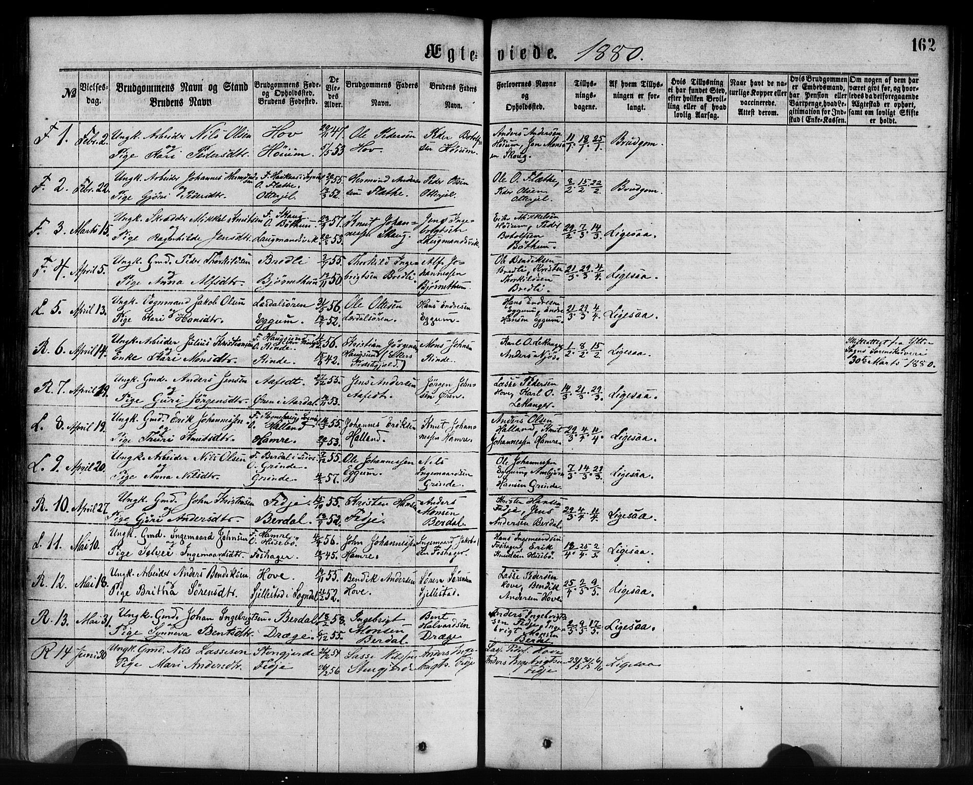 Leikanger sokneprestembete, SAB/A-81001: Parish register (official) no. A 9, 1869-1888, p. 162