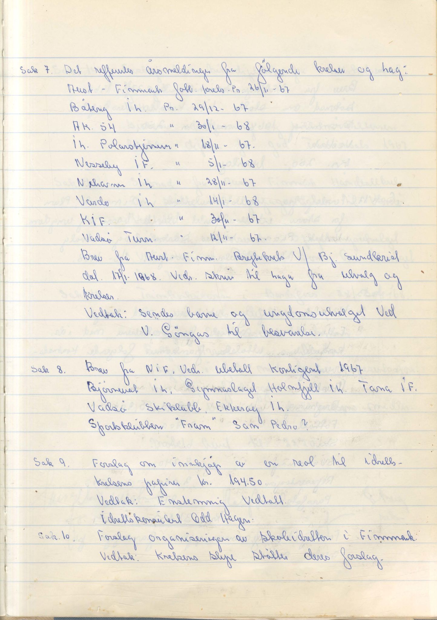 Aust-Finnmark Idrettskrets , FMFB/A-1041/A/L0007: Møteprotokoll for arbeidsutvalg, 1963-1971, p. 126