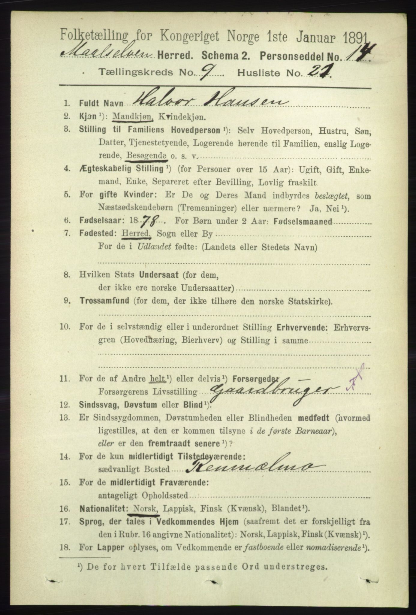 RA, 1891 census for 1924 Målselv, 1891, p. 2899