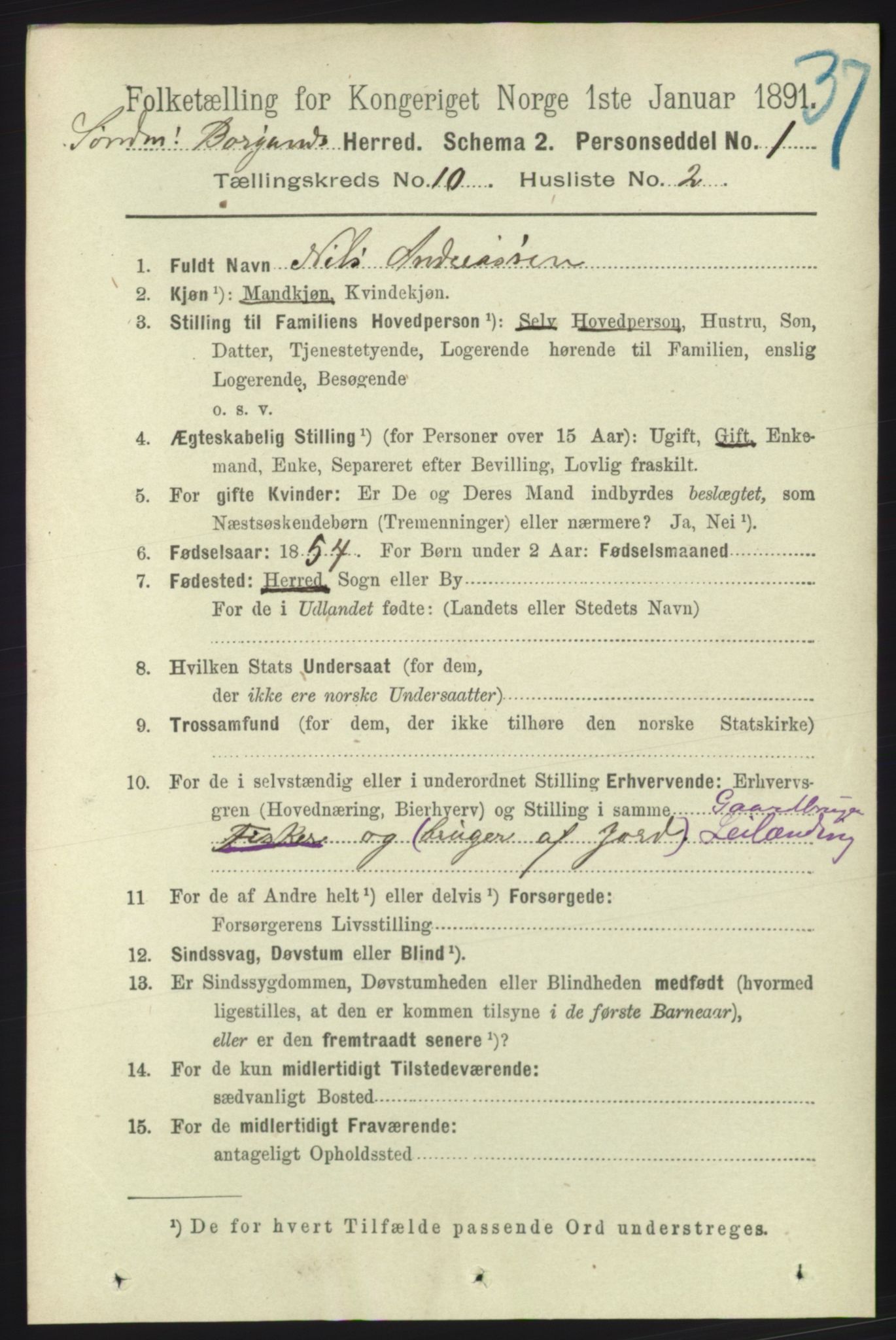 RA, 1891 census for 1531 Borgund, 1891, p. 2632