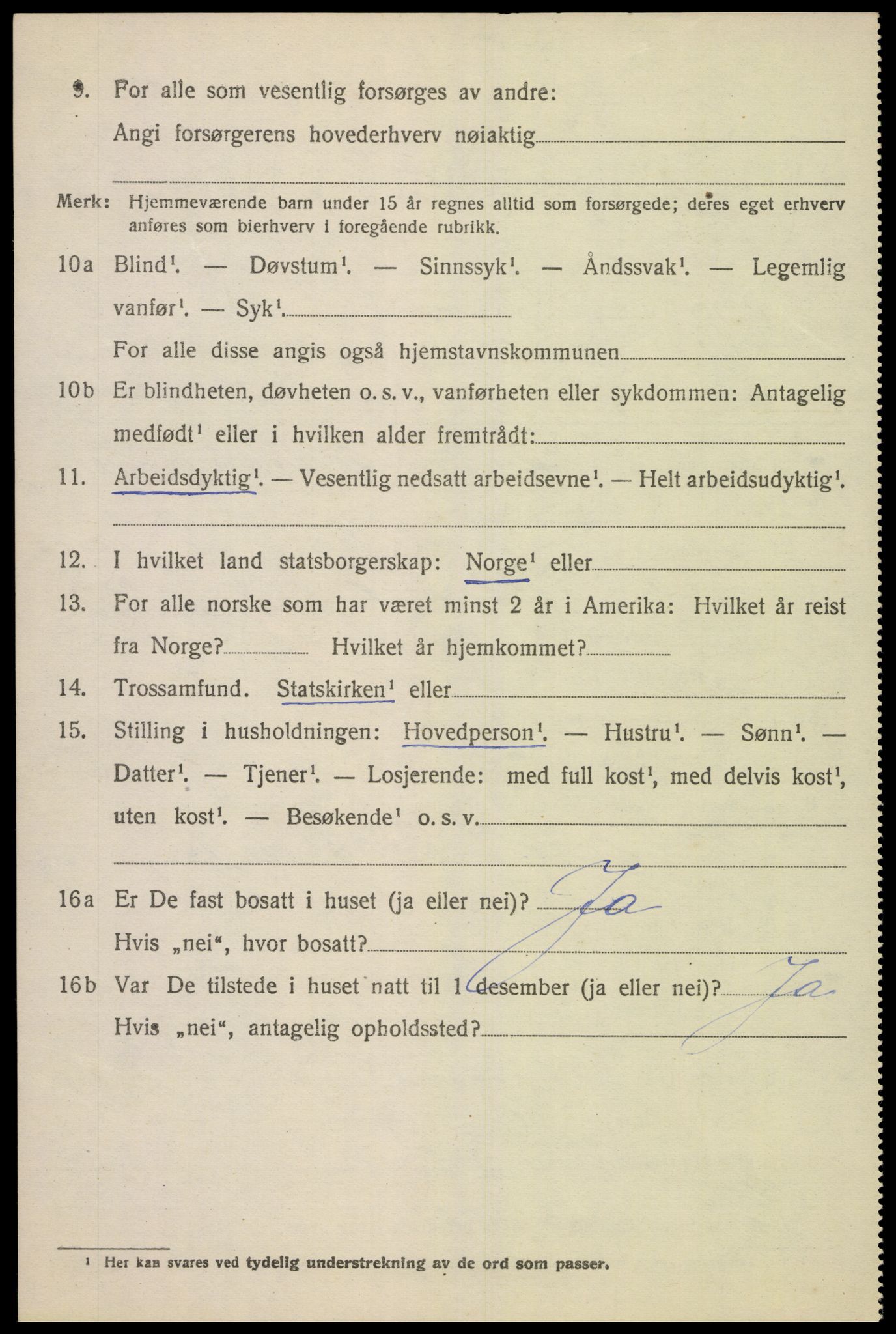 SAK, 1920 census for Bjelland, 1920, p. 950