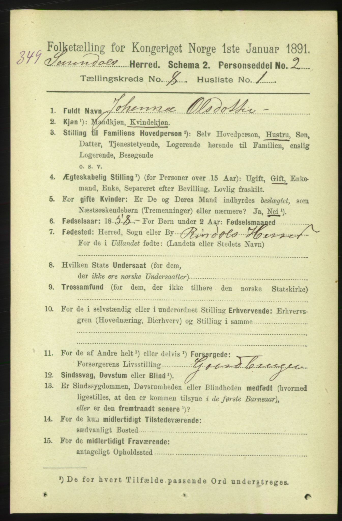 RA, 1891 census for 1566 Surnadal, 1891, p. 2072