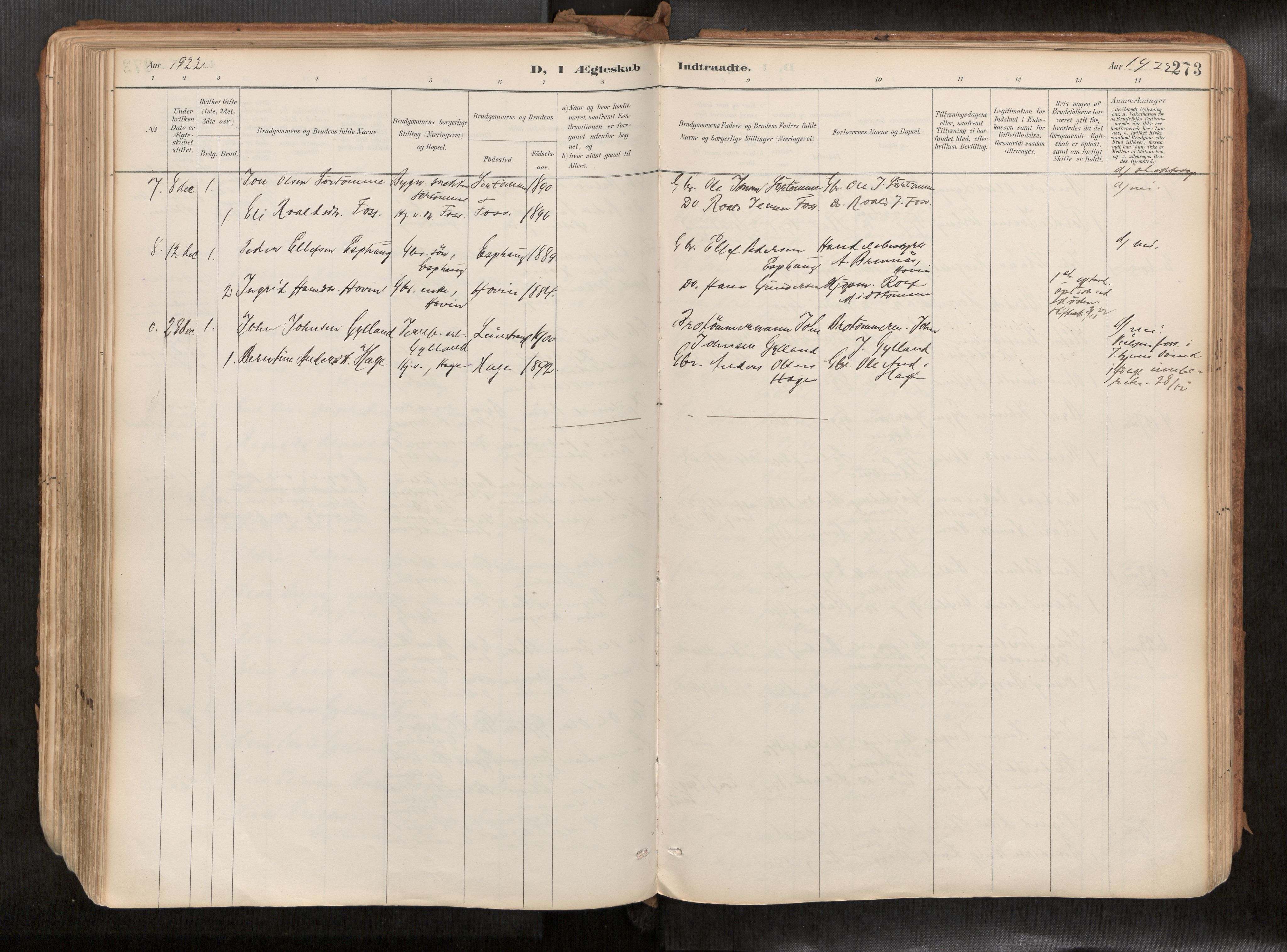 Ministerialprotokoller, klokkerbøker og fødselsregistre - Sør-Trøndelag, SAT/A-1456/692/L1105b: Parish register (official) no. 692A06, 1891-1934, p. 273