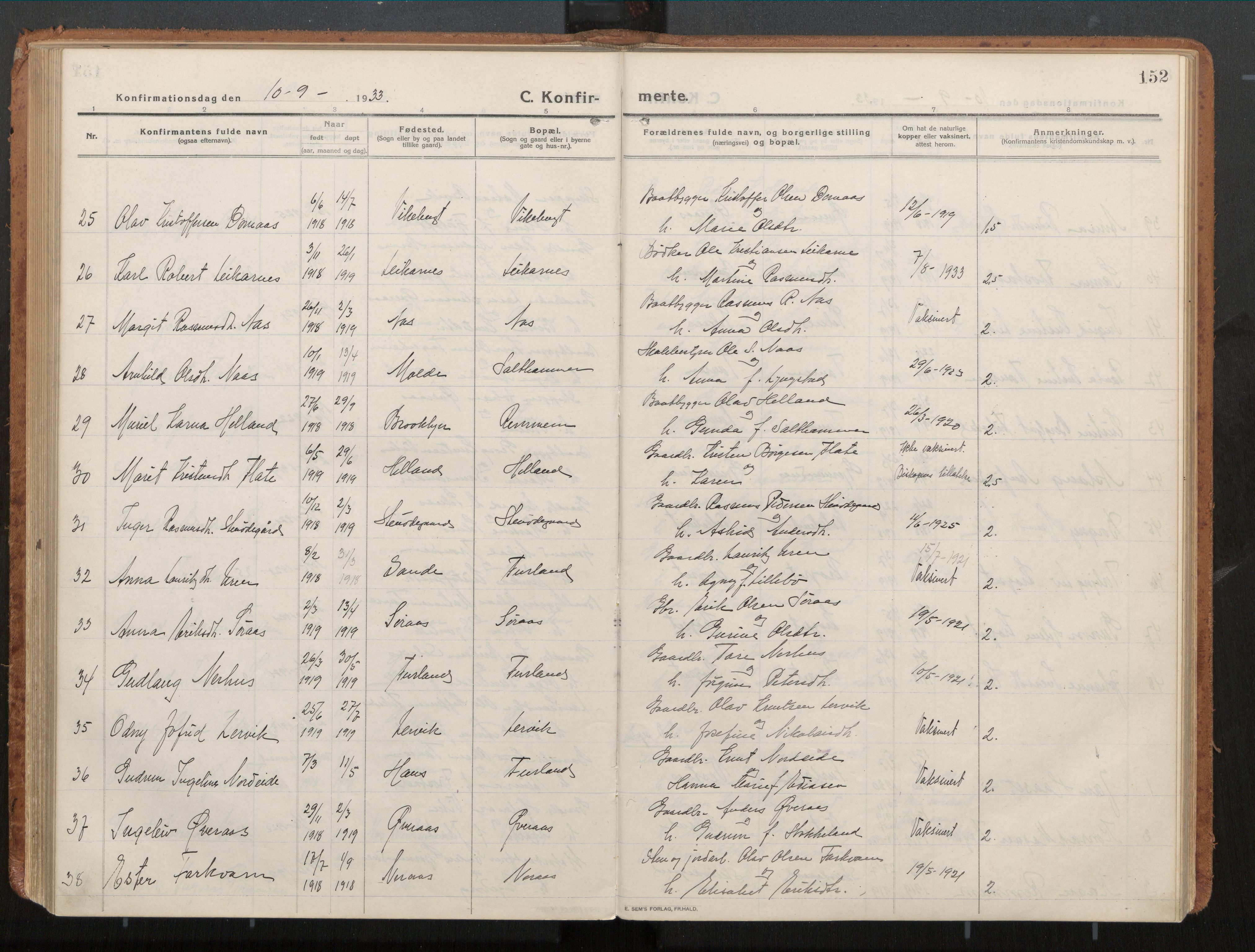 Ministerialprotokoller, klokkerbøker og fødselsregistre - Møre og Romsdal, AV/SAT-A-1454/539/L0534a: Parish register (official) no. 539A08, 1912-1935, p. 152