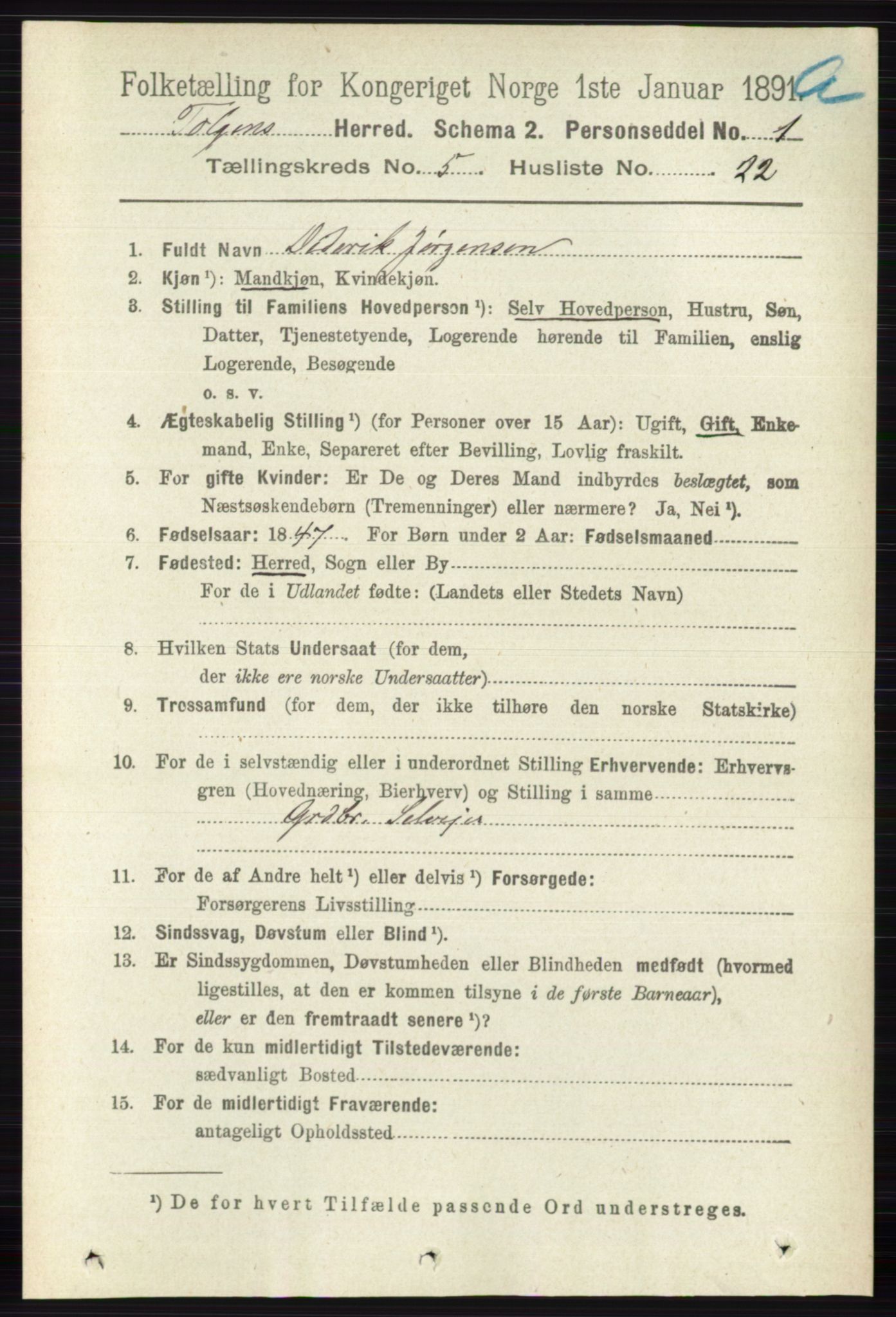 RA, 1891 census for 0436 Tolga, 1891, p. 1420