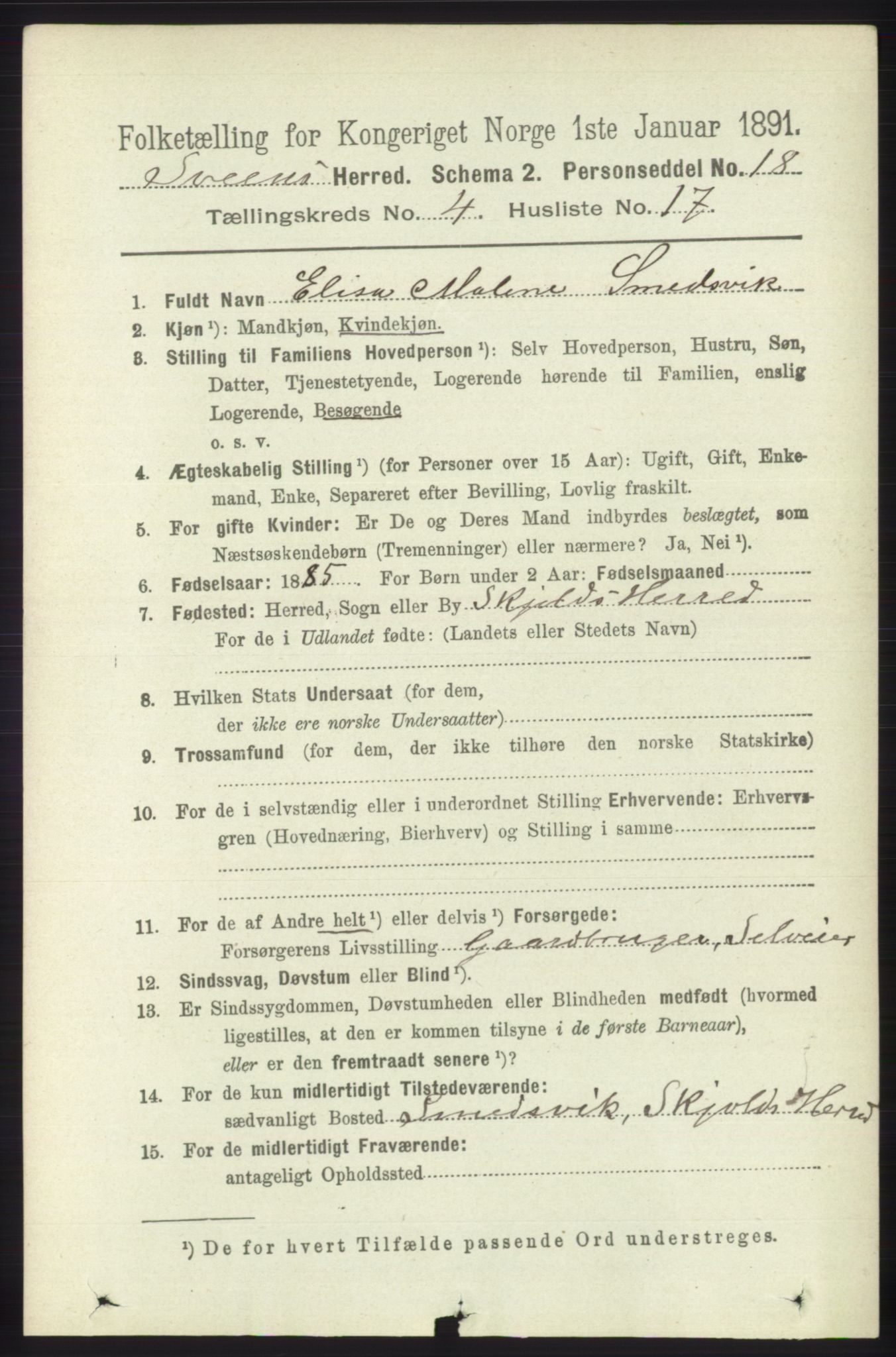 RA, 1891 census for 1216 Sveio, 1891, p. 1239