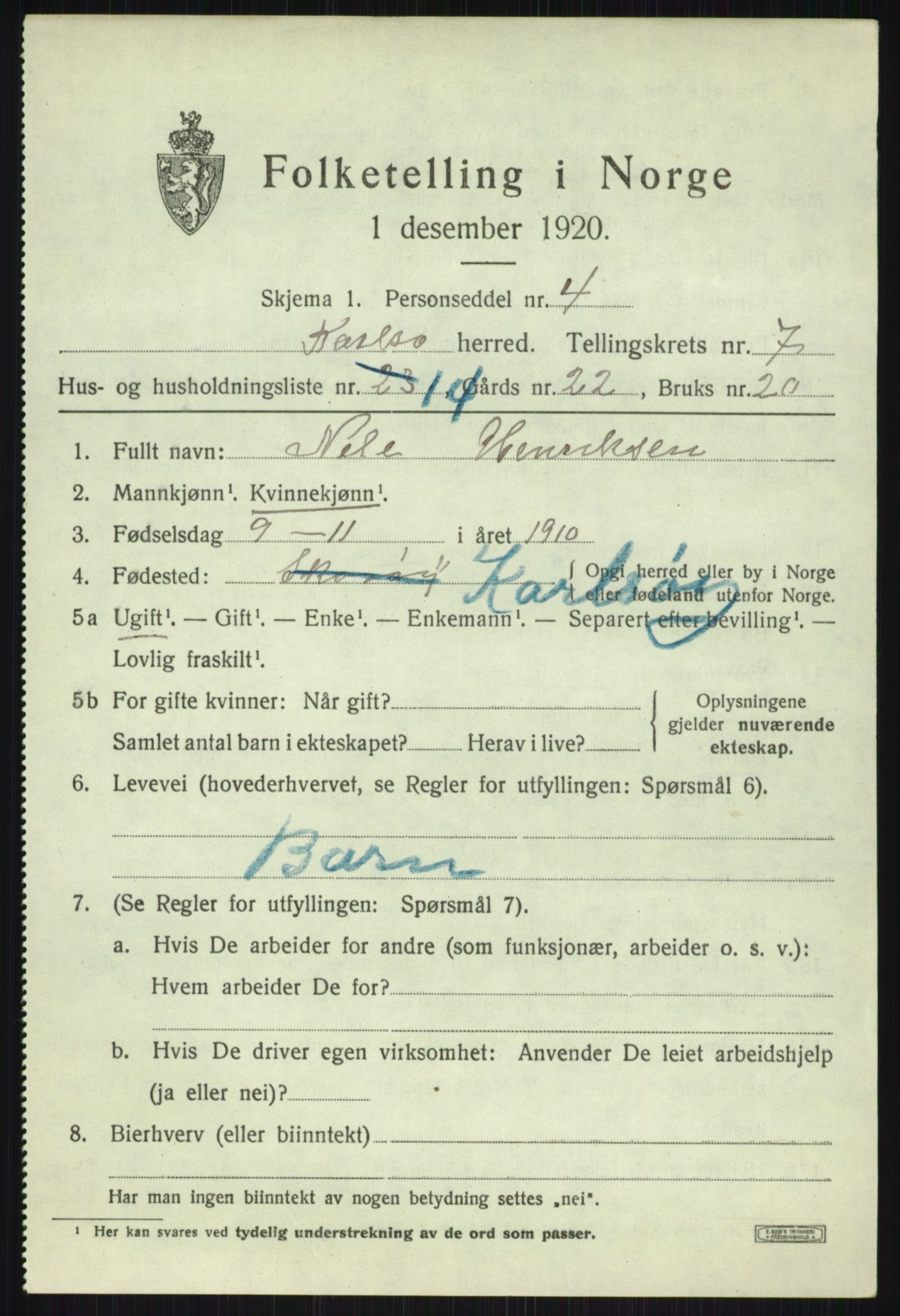 SATØ, 1920 census for Karlsøy, 1920, p. 2882