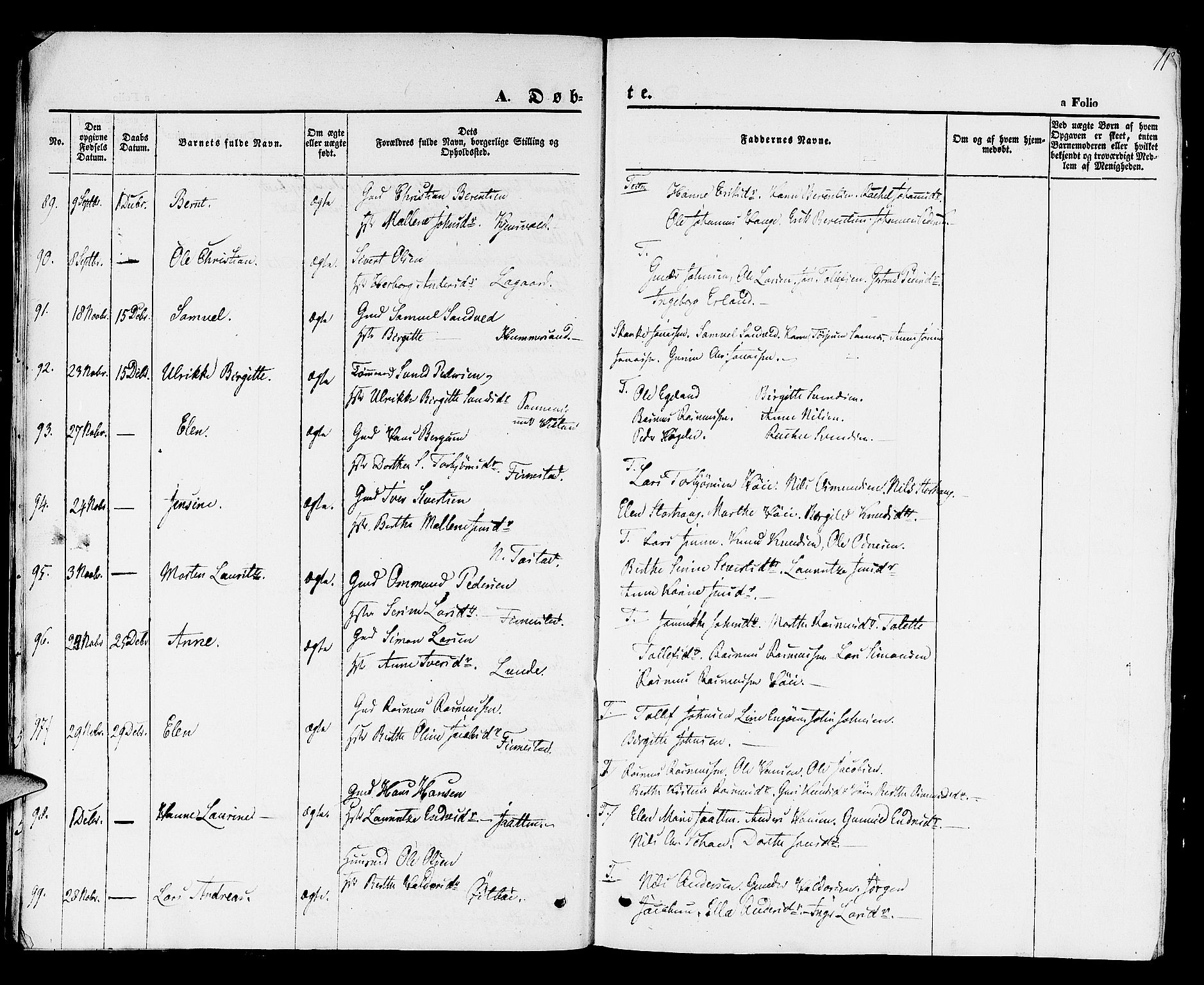 Hetland sokneprestkontor, SAST/A-101826/30/30BB/L0001: Parish register (copy) no. B 1, 1850-1868, p. 11