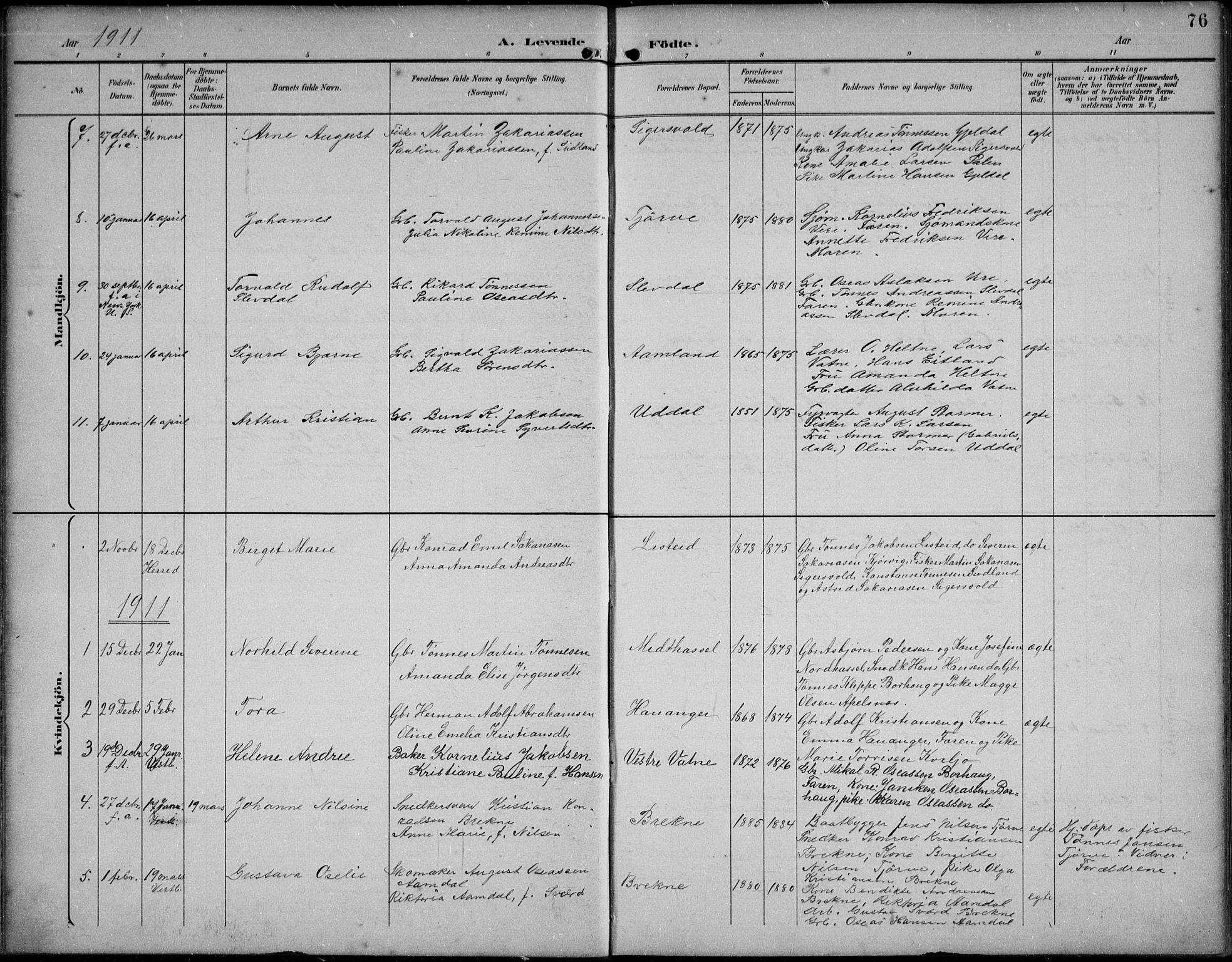 Lista sokneprestkontor, AV/SAK-1111-0027/F/Fb/L0005: Parish register (copy) no. B 5, 1892-1923, p. 76