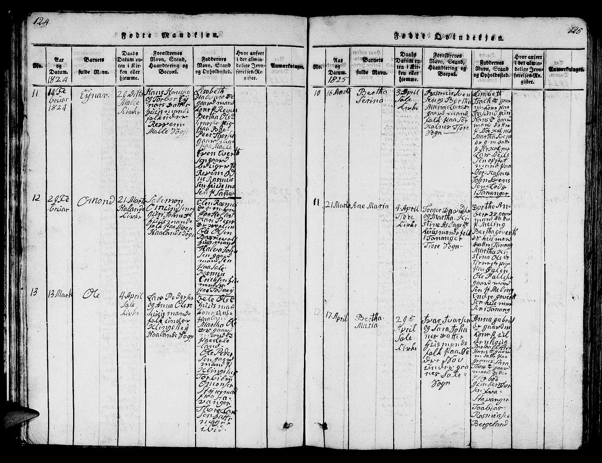 Håland sokneprestkontor, AV/SAST-A-101802/001/30BB/L0001: Parish register (copy) no. B 1, 1815-1845, p. 124-125