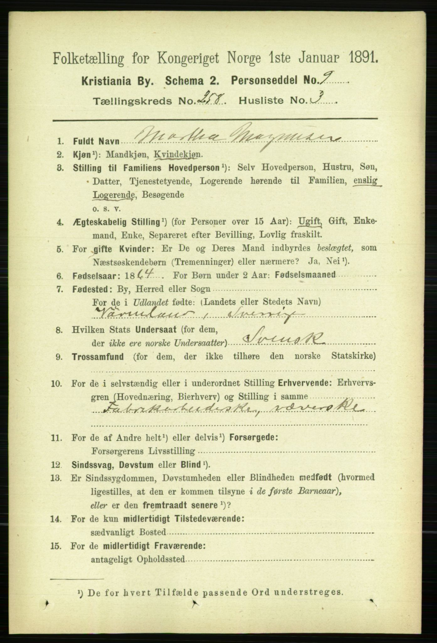 RA, 1891 census for 0301 Kristiania, 1891, p. 157151