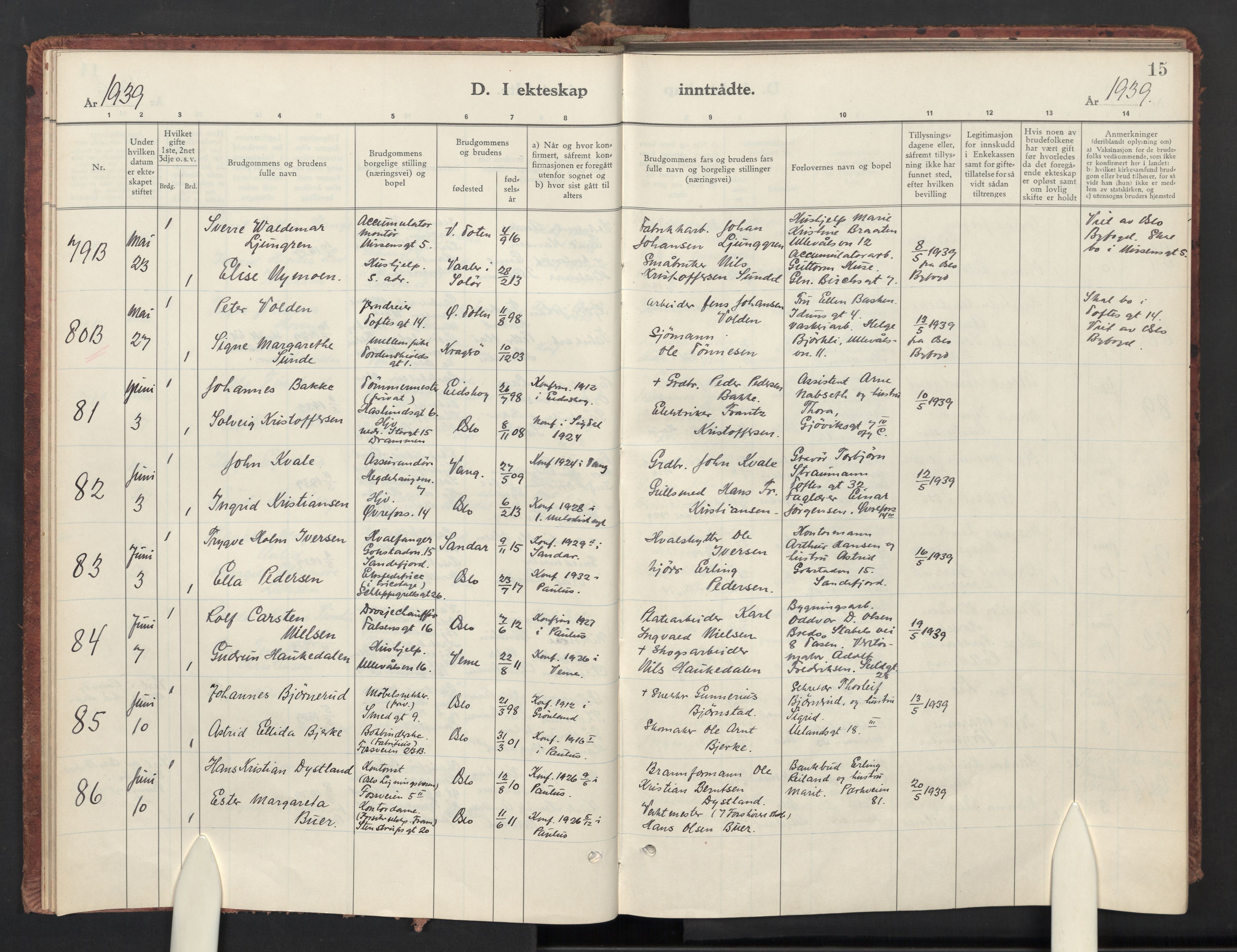 Paulus prestekontor Kirkebøker, AV/SAO-A-10871/F/Fa/L0031: Parish register (official) no. 31, 1938-1948, p. 15