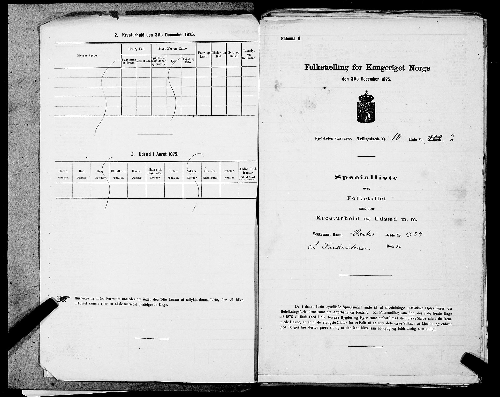 SAST, 1875 census for 1103 Stavanger, 1875, p. 1819