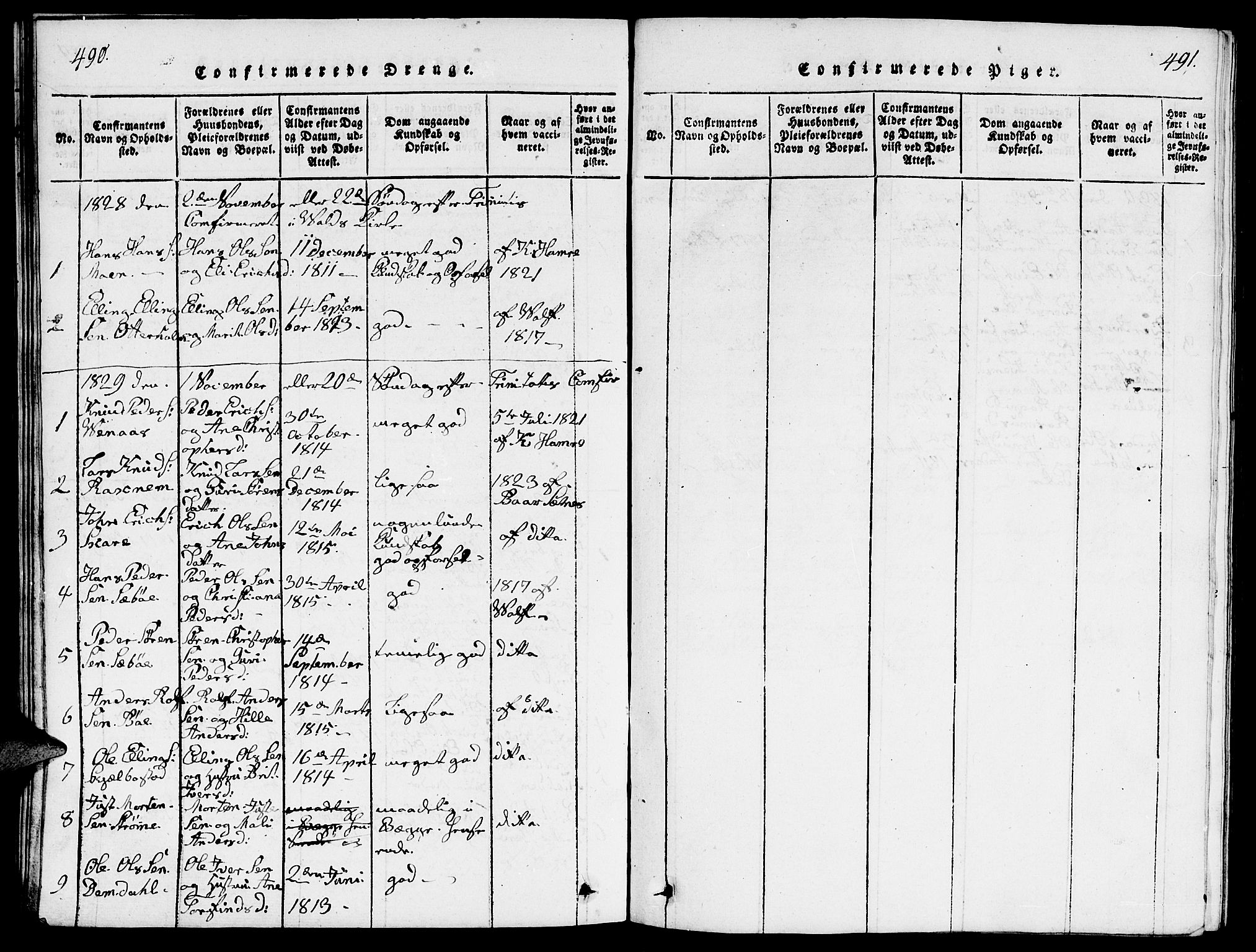 Ministerialprotokoller, klokkerbøker og fødselsregistre - Møre og Romsdal, SAT/A-1454/543/L0563: Parish register (copy) no. 543C01, 1818-1836, p. 490-491