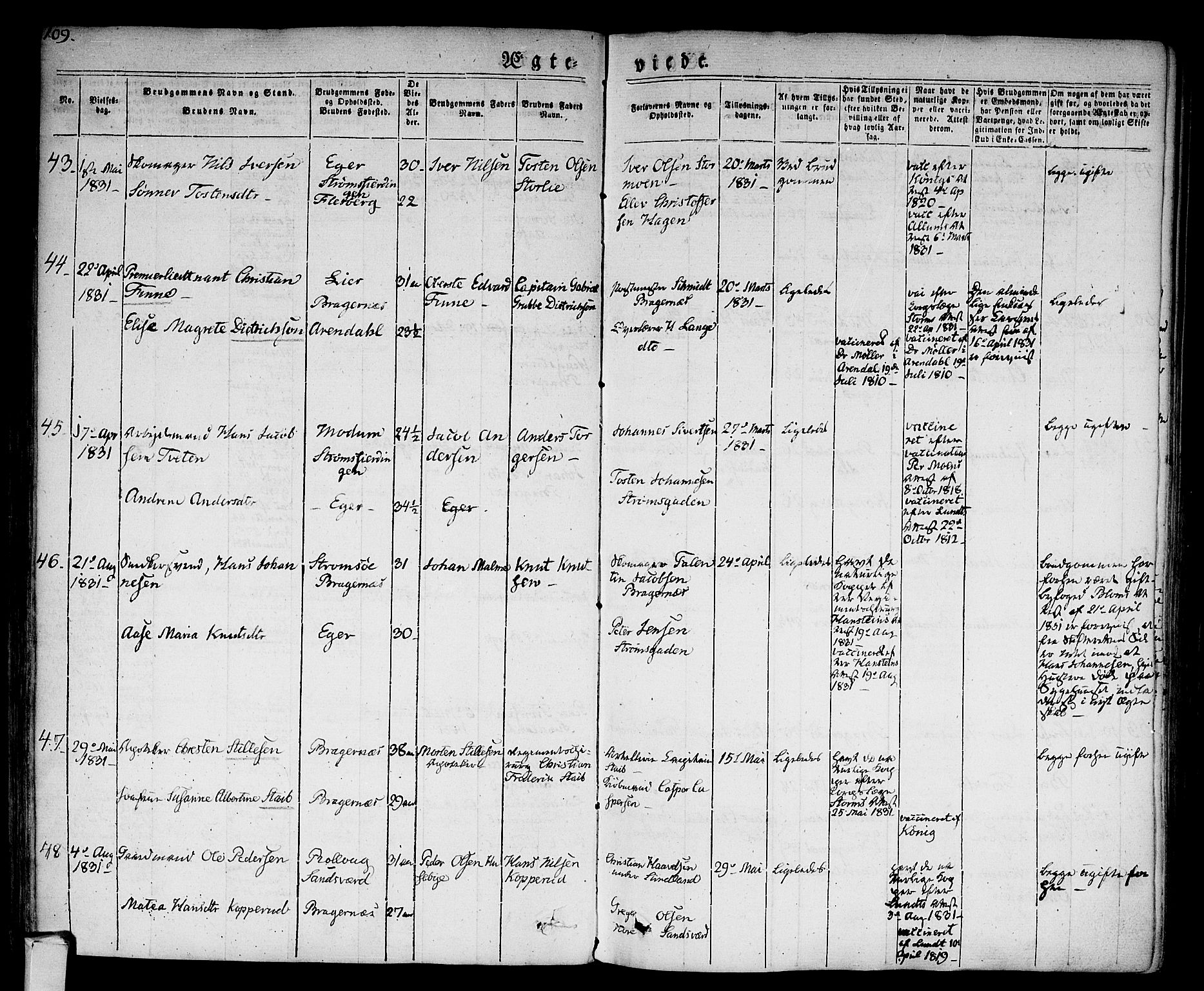 Bragernes kirkebøker, SAKO/A-6/F/Fc/L0001: Parish register (official) no. III 1, 1830-1853, p. 109