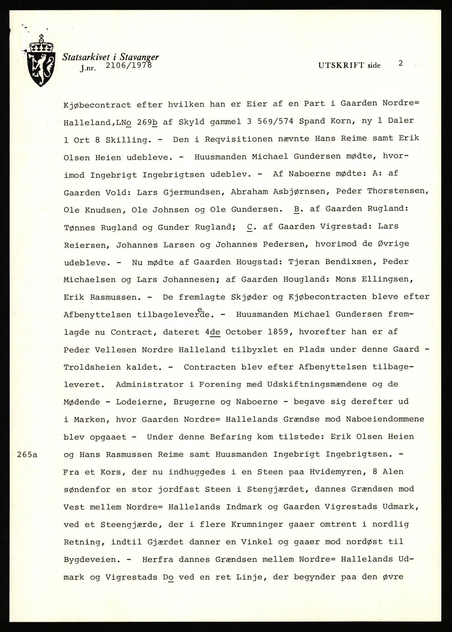 Statsarkivet i Stavanger, AV/SAST-A-101971/03/Y/Yj/L0029: Avskrifter sortert etter gårdsnavn: Haga i Skjold - Handeland, 1750-1930, p. 133