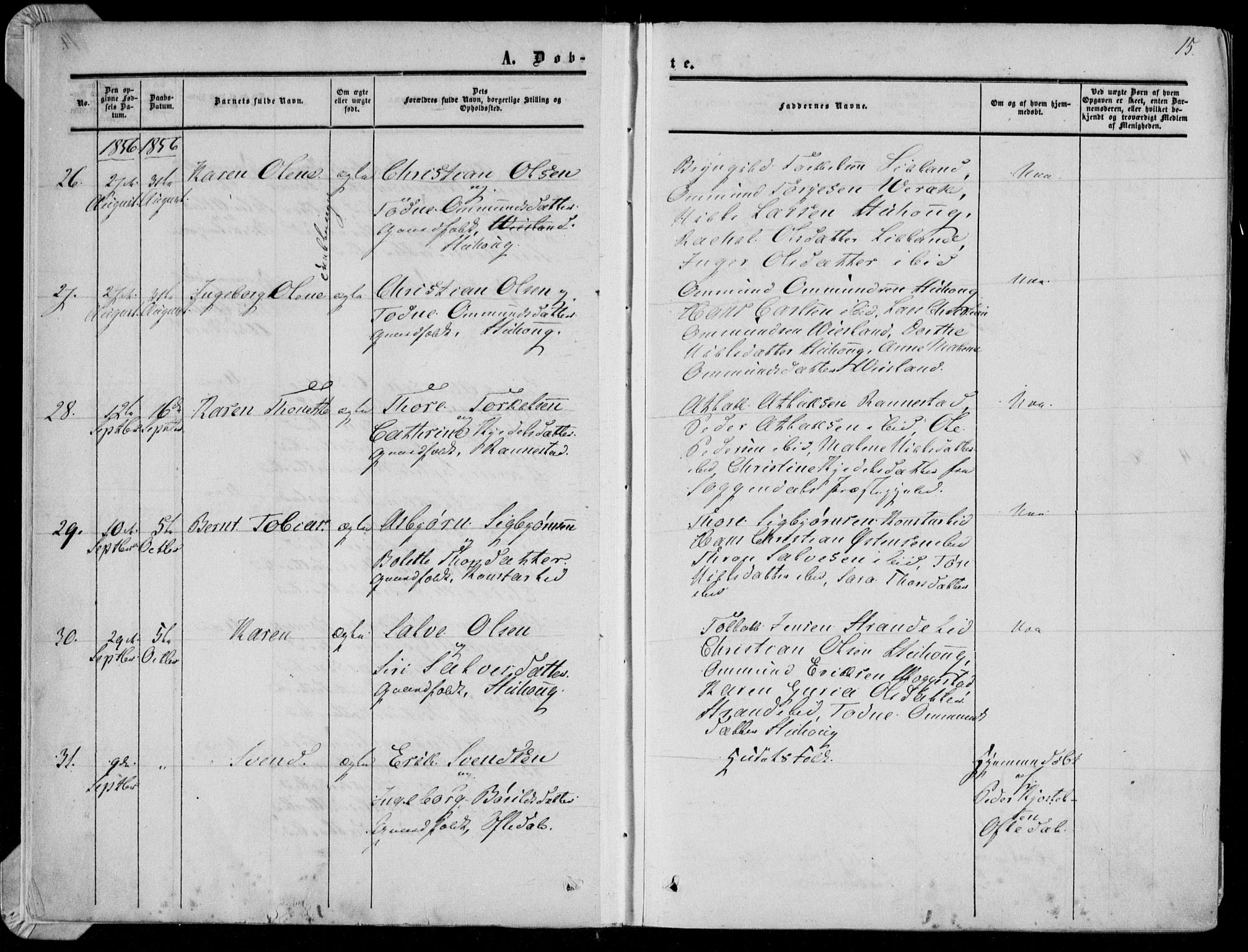 Bakke sokneprestkontor, AV/SAK-1111-0002/F/Fa/Faa/L0006: Parish register (official) no. A 6, 1855-1877, p. 15
