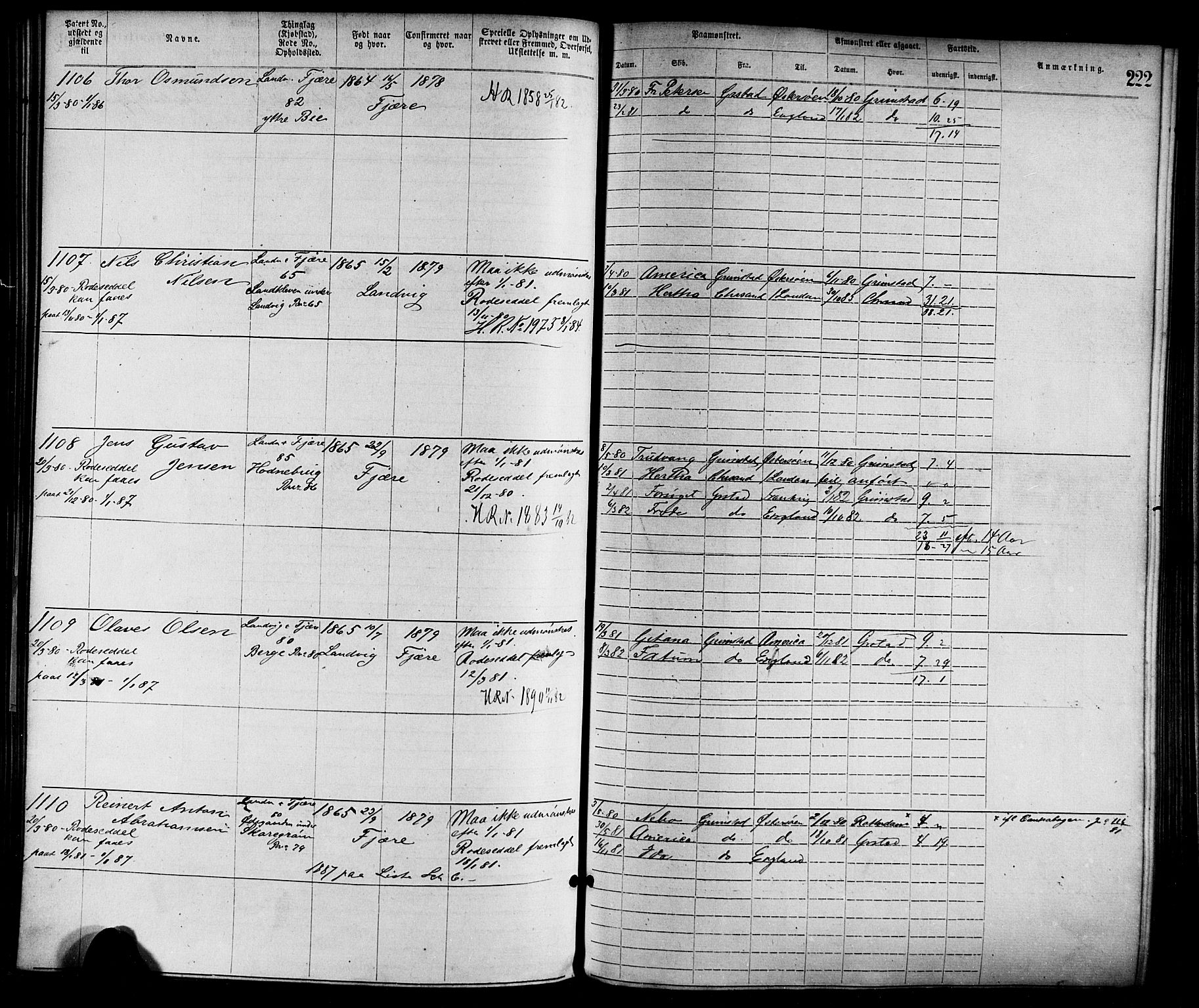 Grimstad mønstringskrets, SAK/2031-0013/F/Fa/L0001: Annotasjonsrulle nr 1-1920 med register, F-1, 1870-1892, p. 251