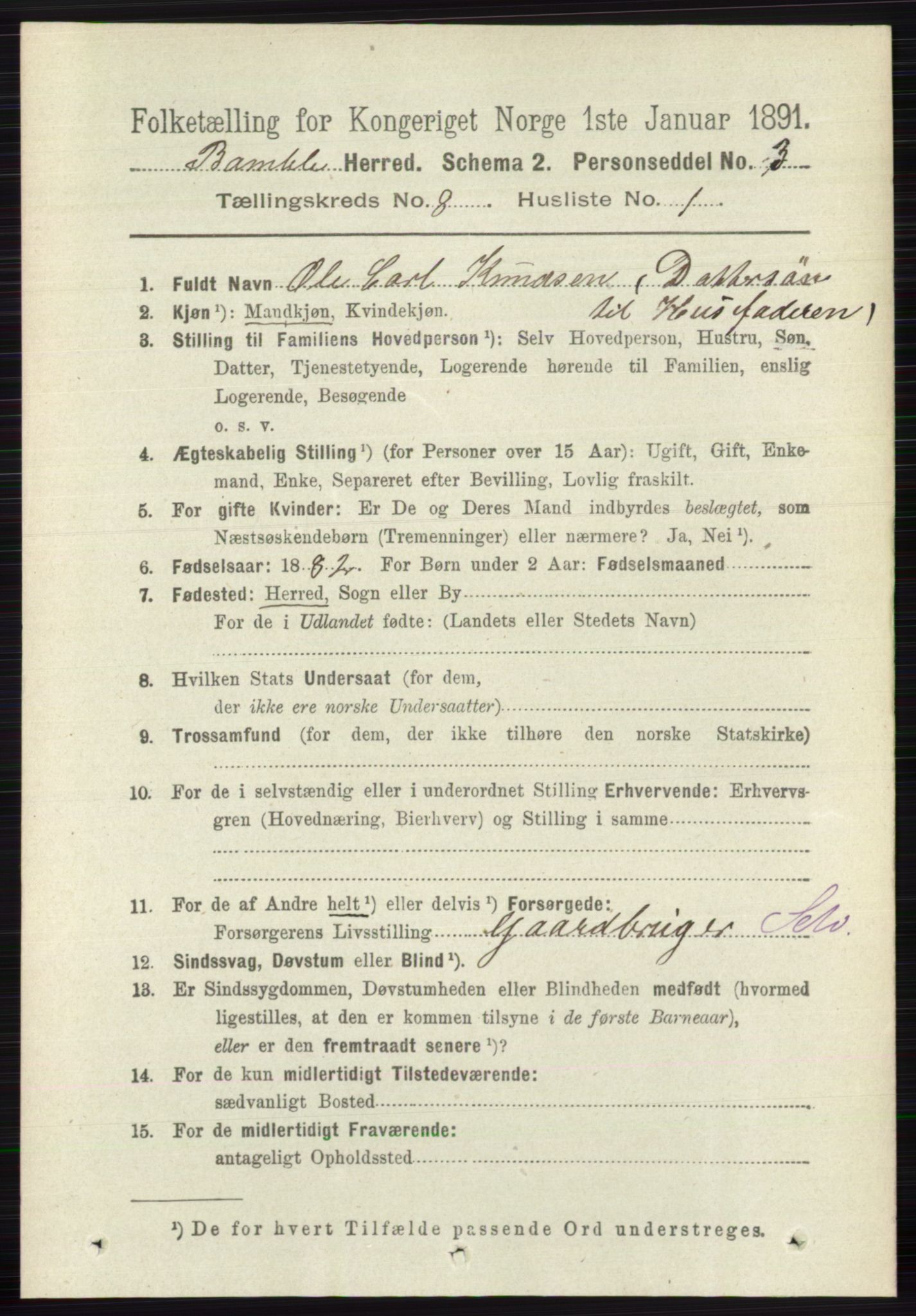 RA, 1891 census for 0814 Bamble, 1891, p. 3497