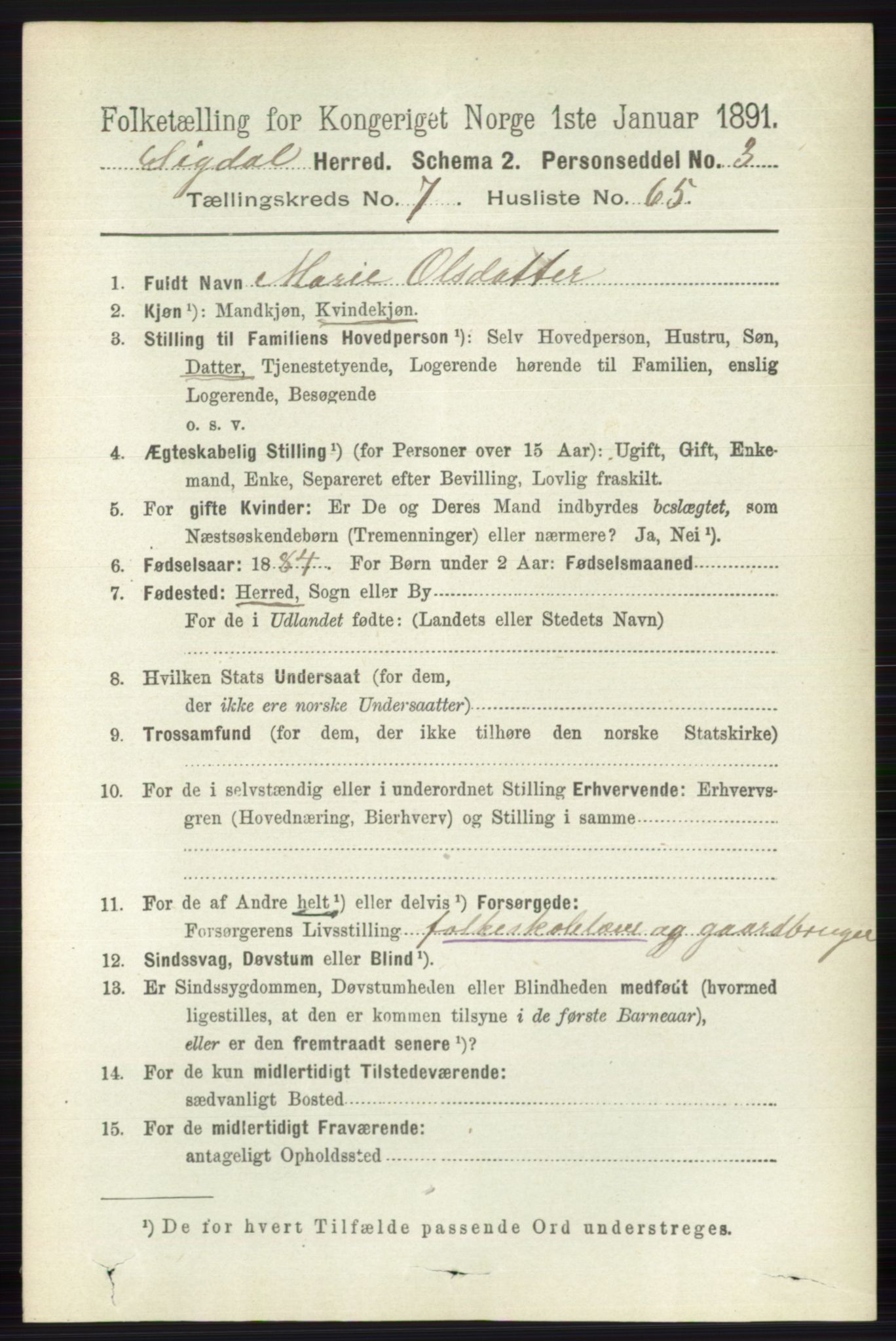 RA, 1891 census for 0621 Sigdal, 1891, p. 3092