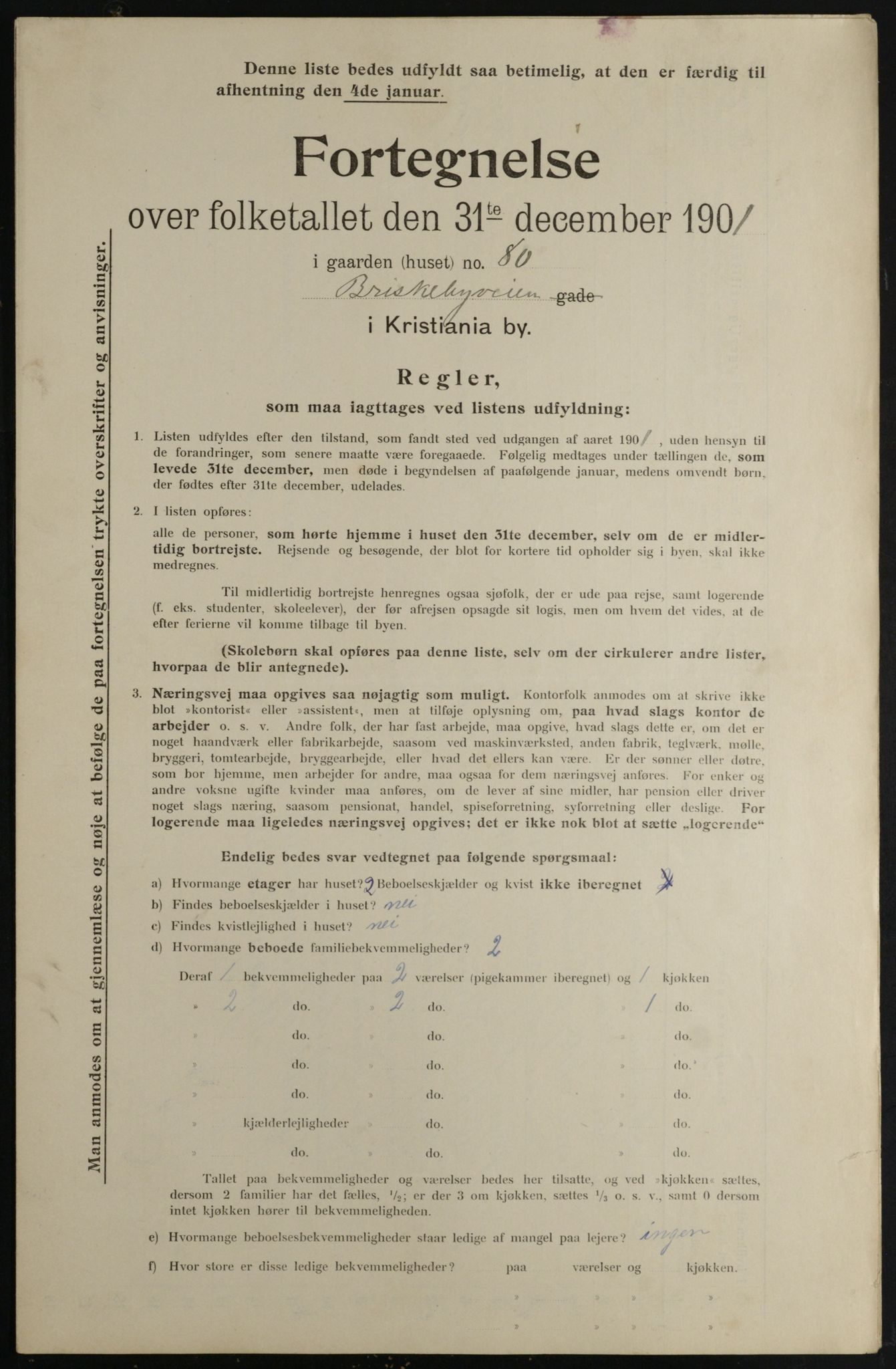 OBA, Municipal Census 1901 for Kristiania, 1901, p. 1609