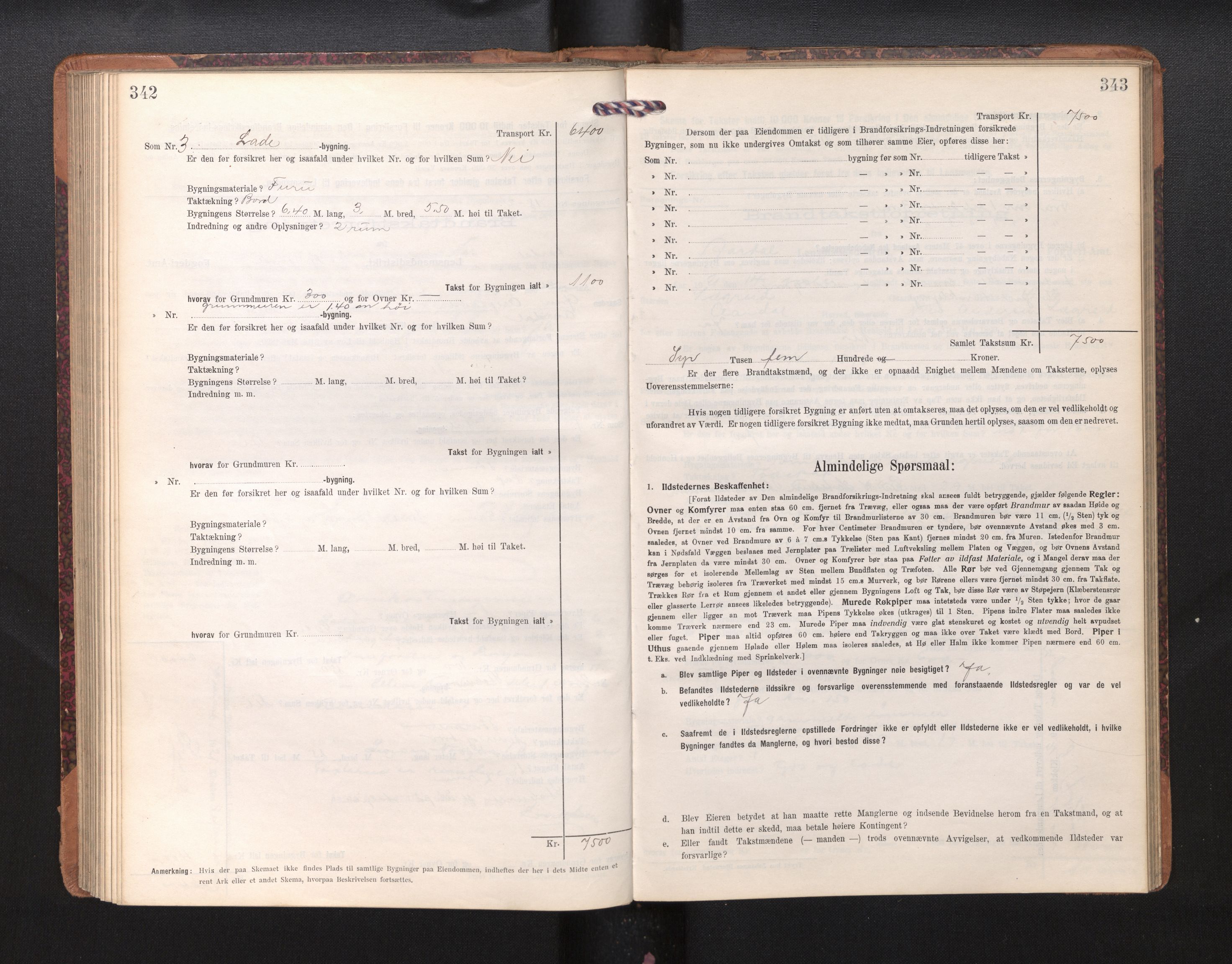 Lensmannen i Årdal, AV/SAB-A-30501/0012/L0009: Branntakstprotokoll, skjematakst, 1914-1926, p. 342-343